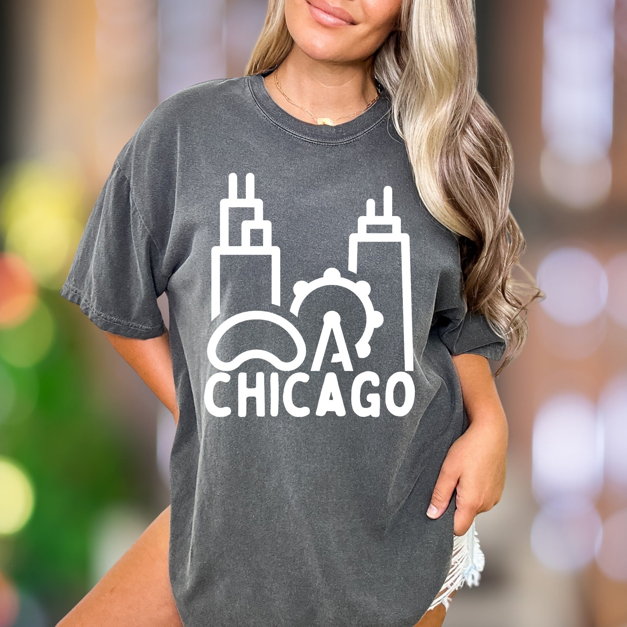 Chicago Cityscape Outline | Comfort Colors Unisex Adult T-Shirt | Minimalist Urban Style