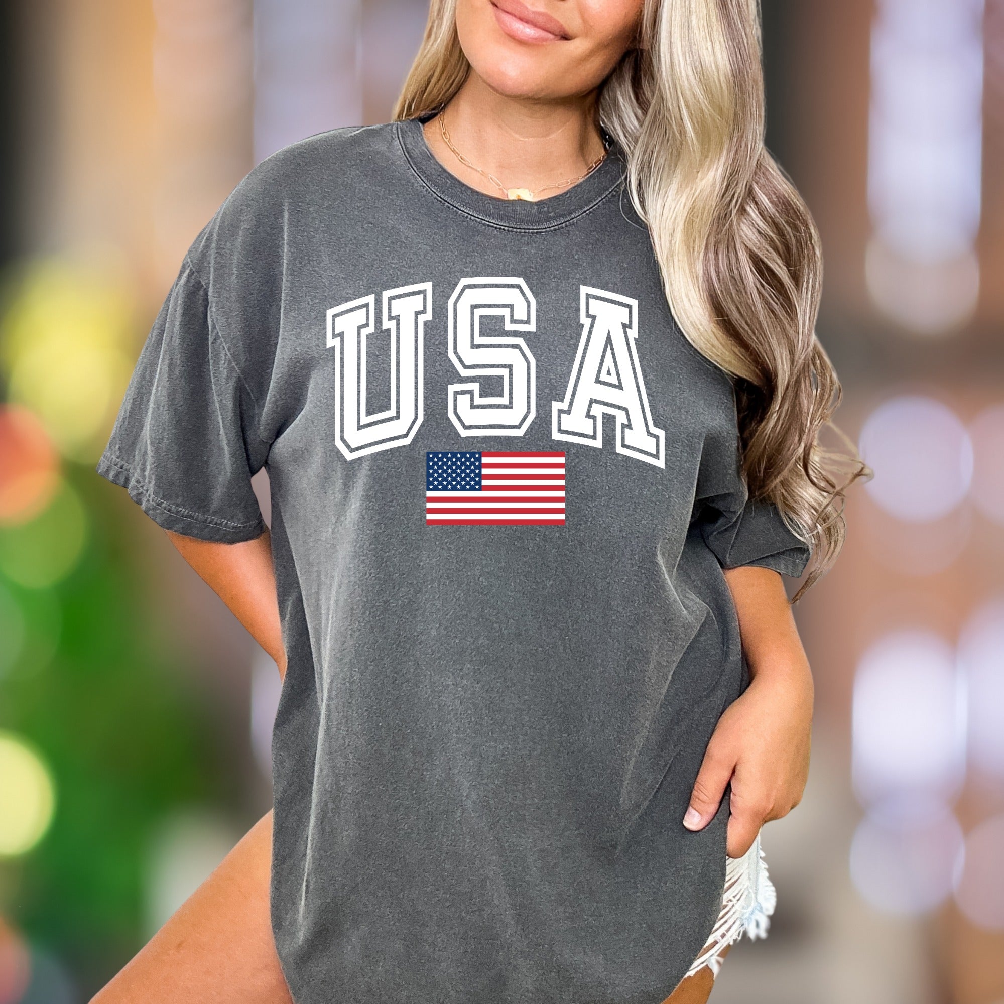 "USA" | Comfort Colors Unisex Adult T-Shirt | Patriotic American Flag Style