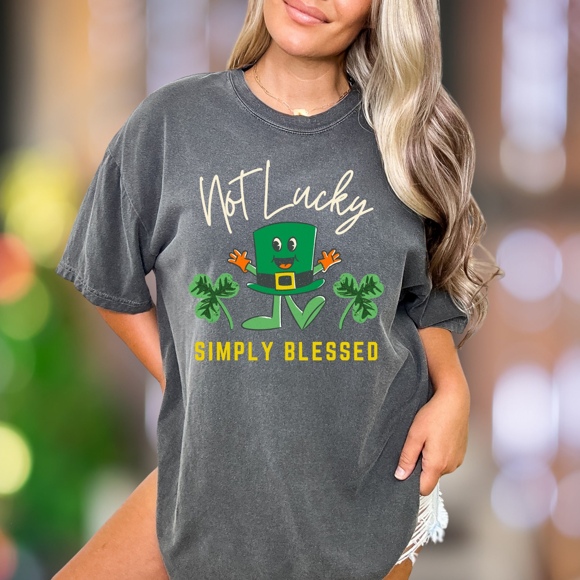 "Not Lucky Simply Blessed" | Comfort Colors Unisex Adult T-Shirt | Humorous Blessed Style