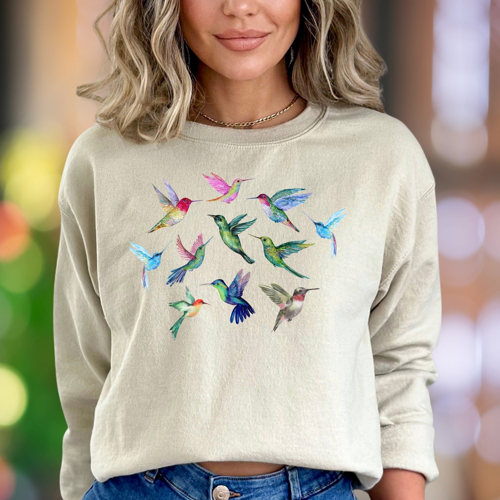 Hummingbird Flock Unisex Sweatshirt - Vibrant Colorful Bird Design 