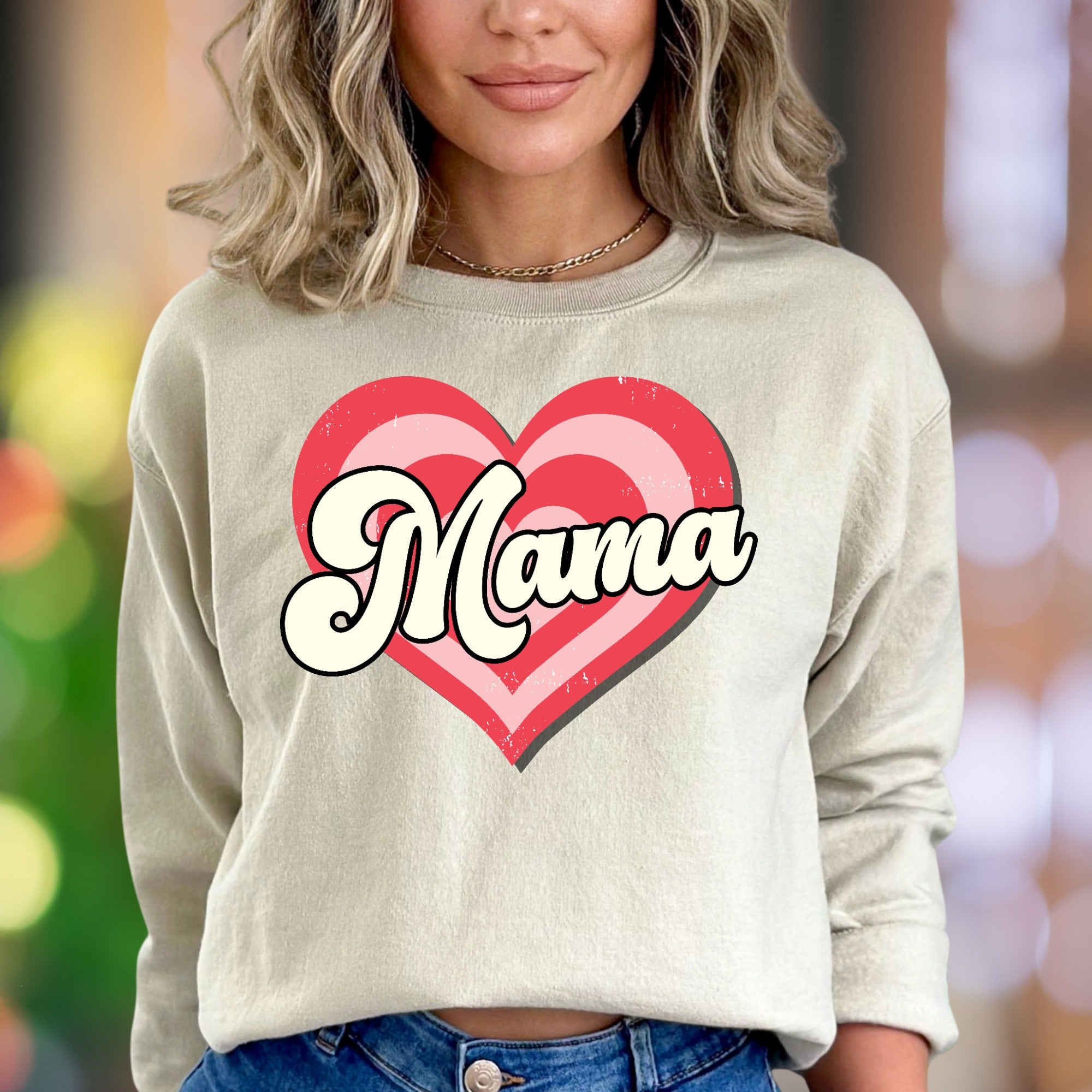 "Mama" | Retro Heart Graphic Unisex Adult Sweatshirt | Motherhood Lifestyle