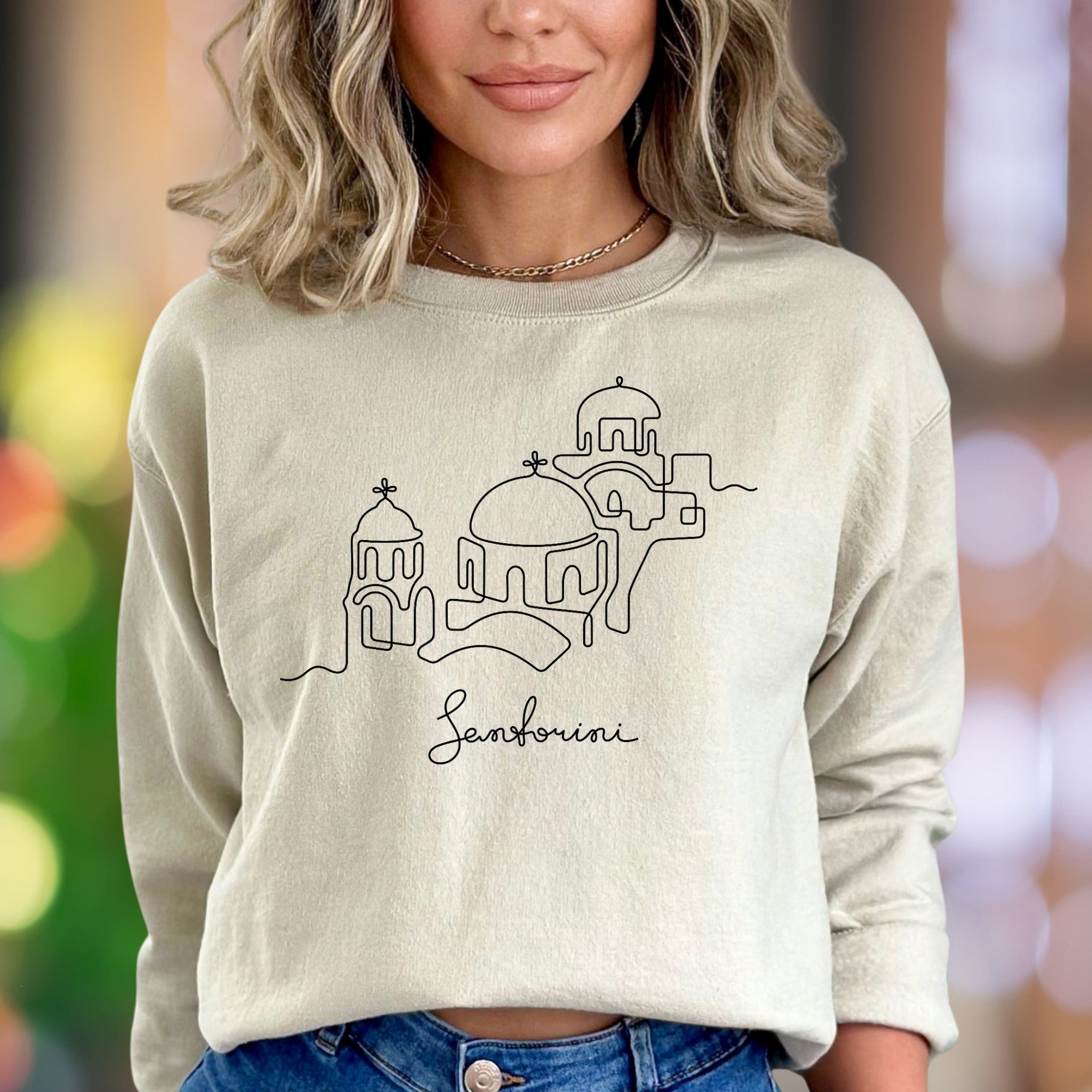 "Santorini" | Minimal Line Art Unisex Adult Sweatshirt | Travel Lifestyle