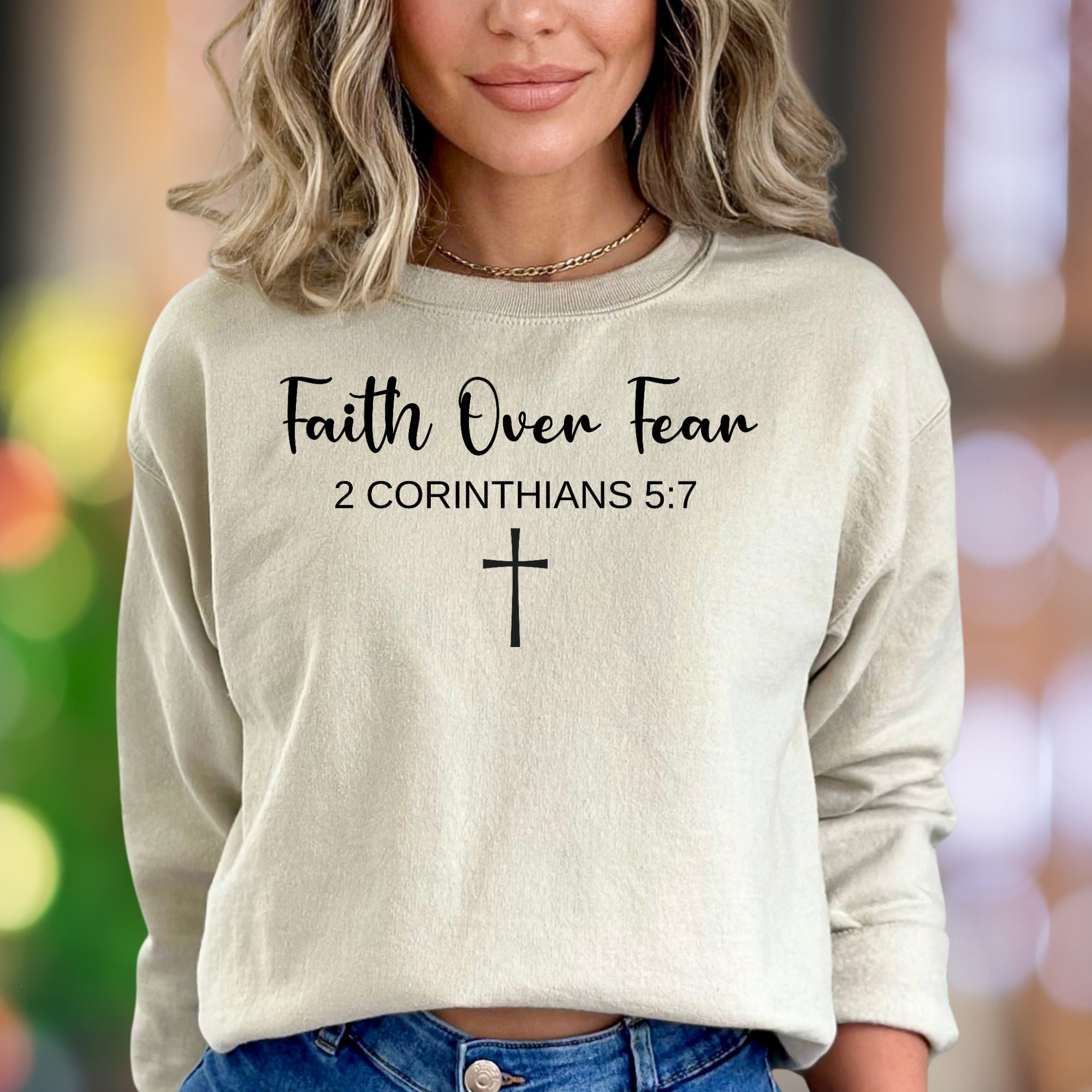 "Faith Over Fear" | Script Typography Unisex Adult Sweatshirt | Inspirational Lifestyle