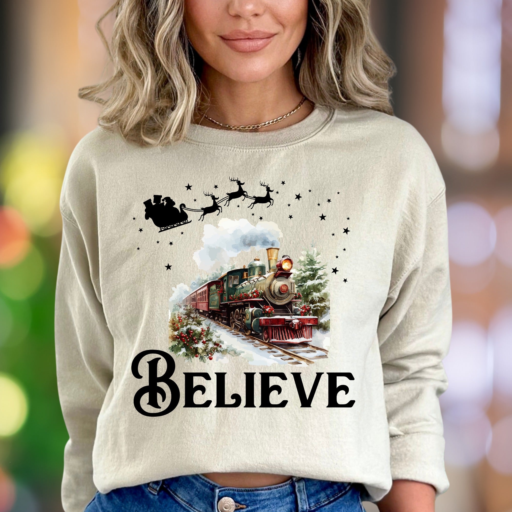 "Believe" | Festive Vintage Train Unisex Adult Sweatshirt | Holiday Lifestyle