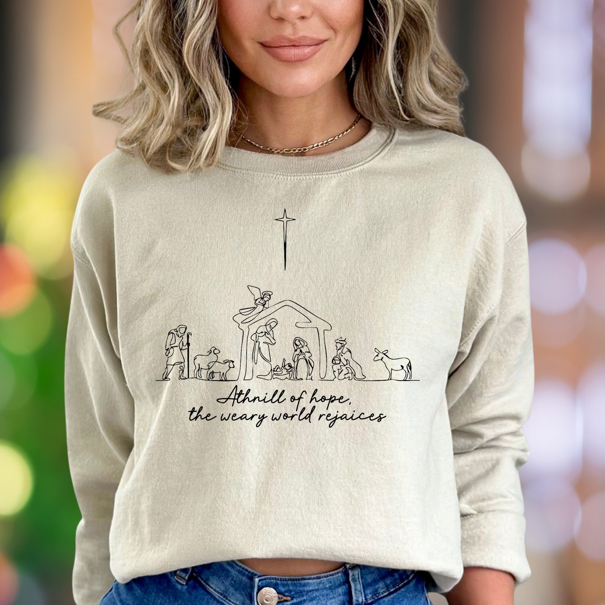 "A thrill of hope, the weary world rejoices" | Minimal Nativity Unisex Adult Sweatshirt | Inspirational Lifestyle