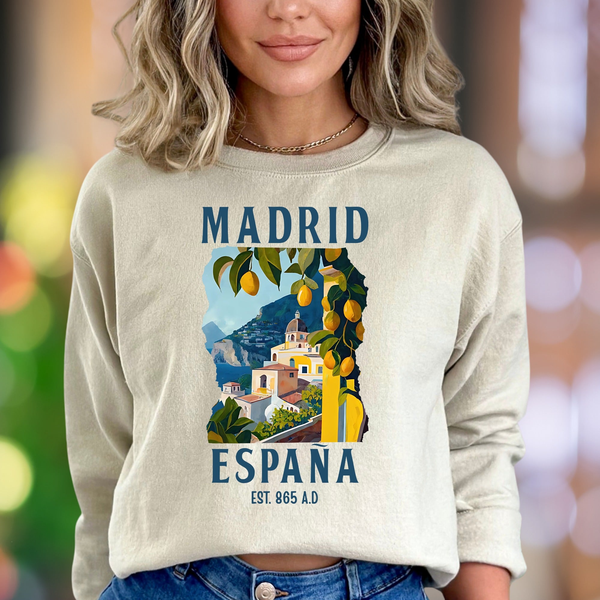"Madrid España Est. 865 A.D." | Vintage Travel Unisex Adult Sweatshirt | European Lifestyle