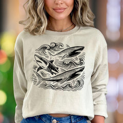 "Ocean Waves & Sharks" | Retro Nature Unisex Adult Sweatshirt | Ocean Lifestyle