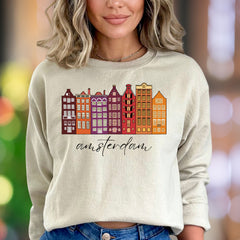 "Amsterdam" | Cityscape Graphic Unisex Adult Sweatshirt | Travel Lifestyle Apparel