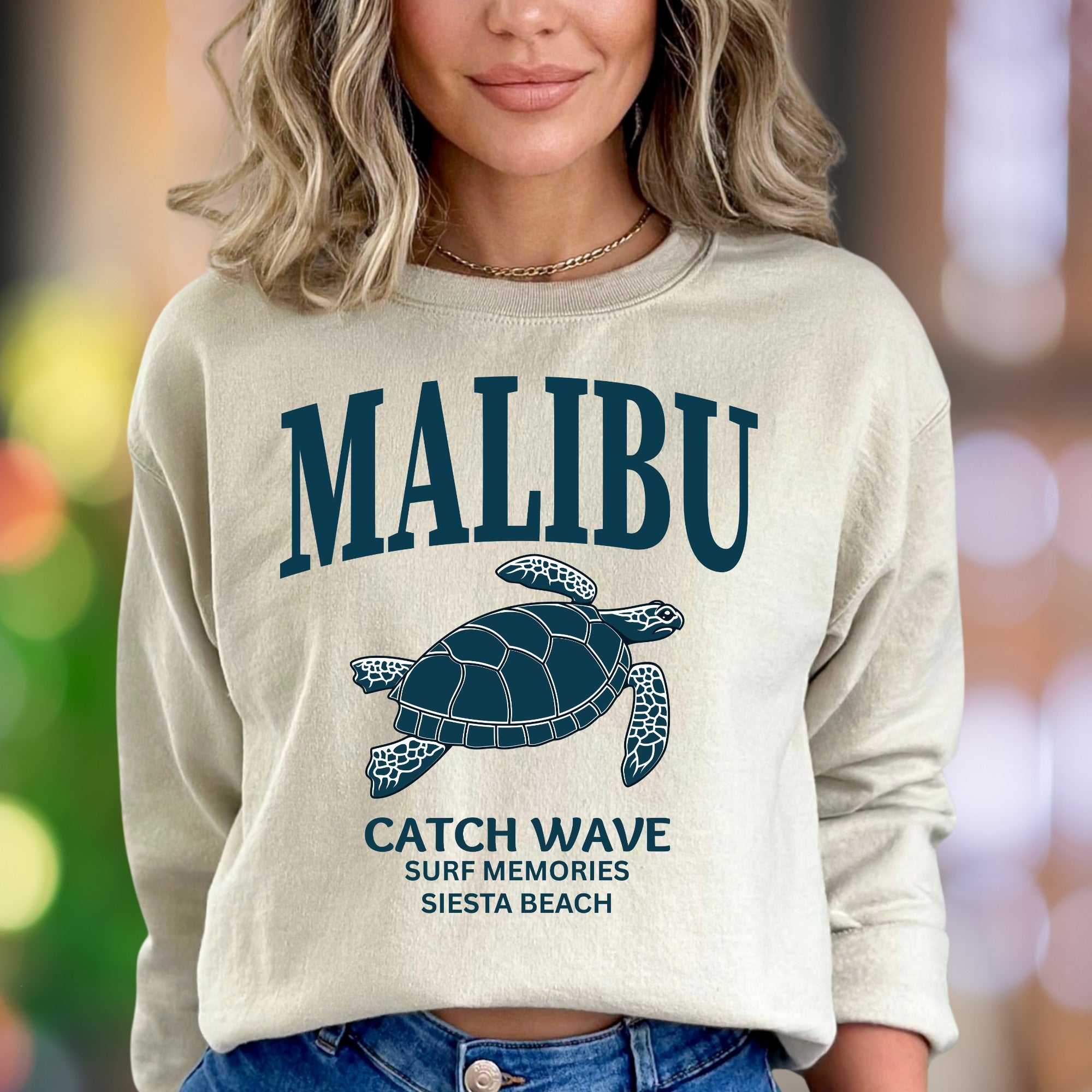 "MALIBU Catch Wave Surf Memories" | Ocean Vibe Unisex Adult Sweatshirt | Coastal Lifestyle