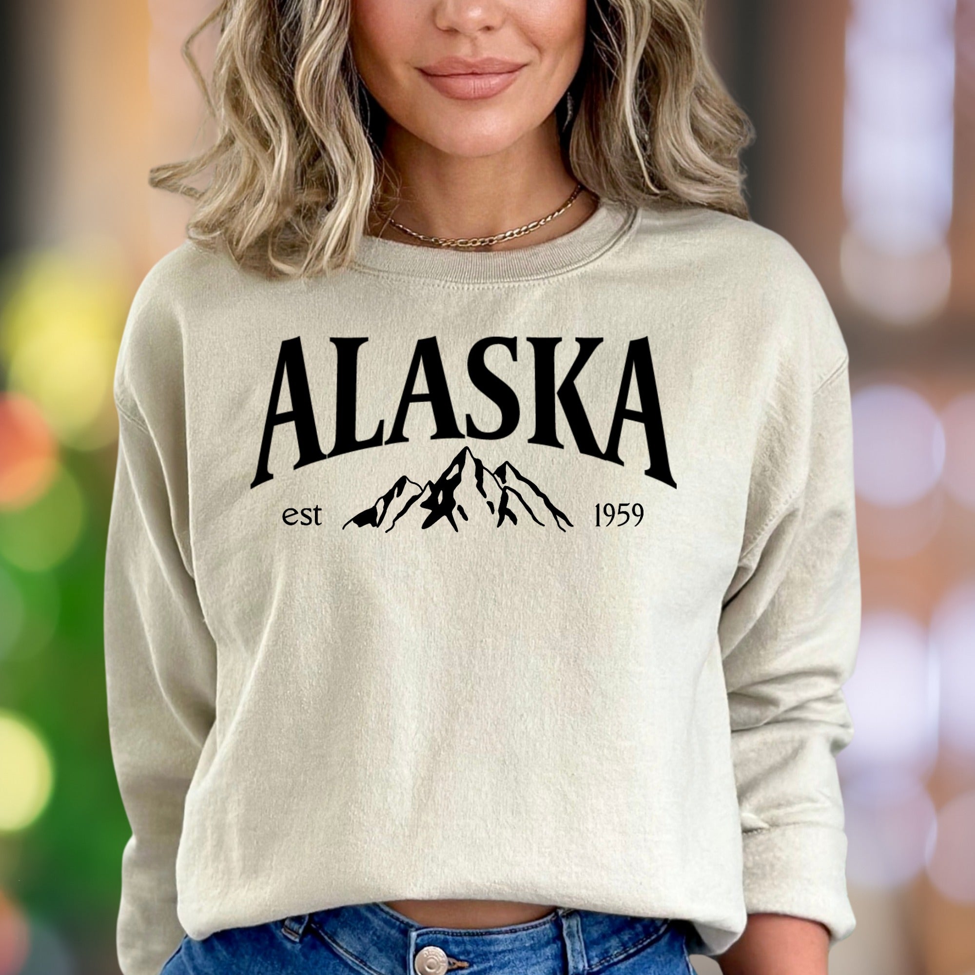"ALASKA est 1959" | Retro Mountain Graphic Unisex Adult Sweatshirt | State Pride