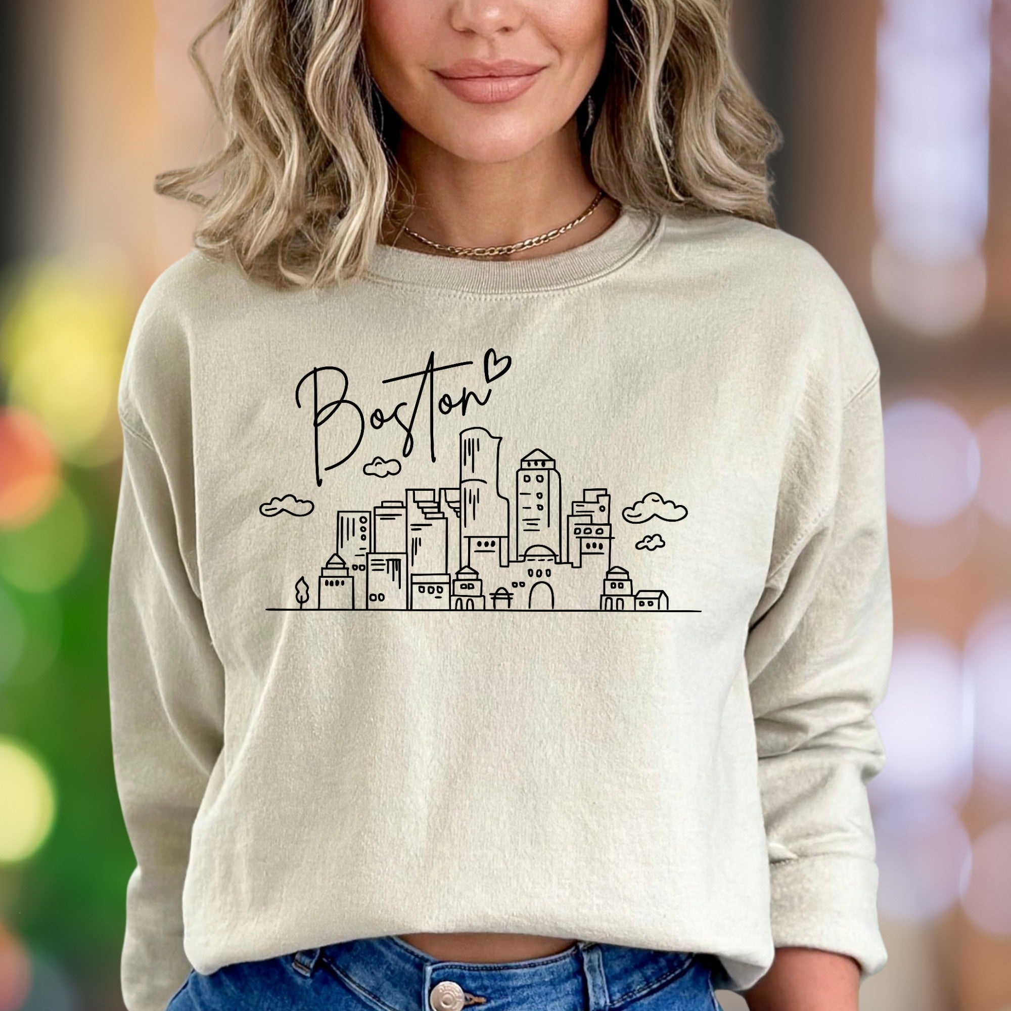 "Boston" | Minimal Cityscape Unisex Adult Sweatshirt | Travel & City Lover