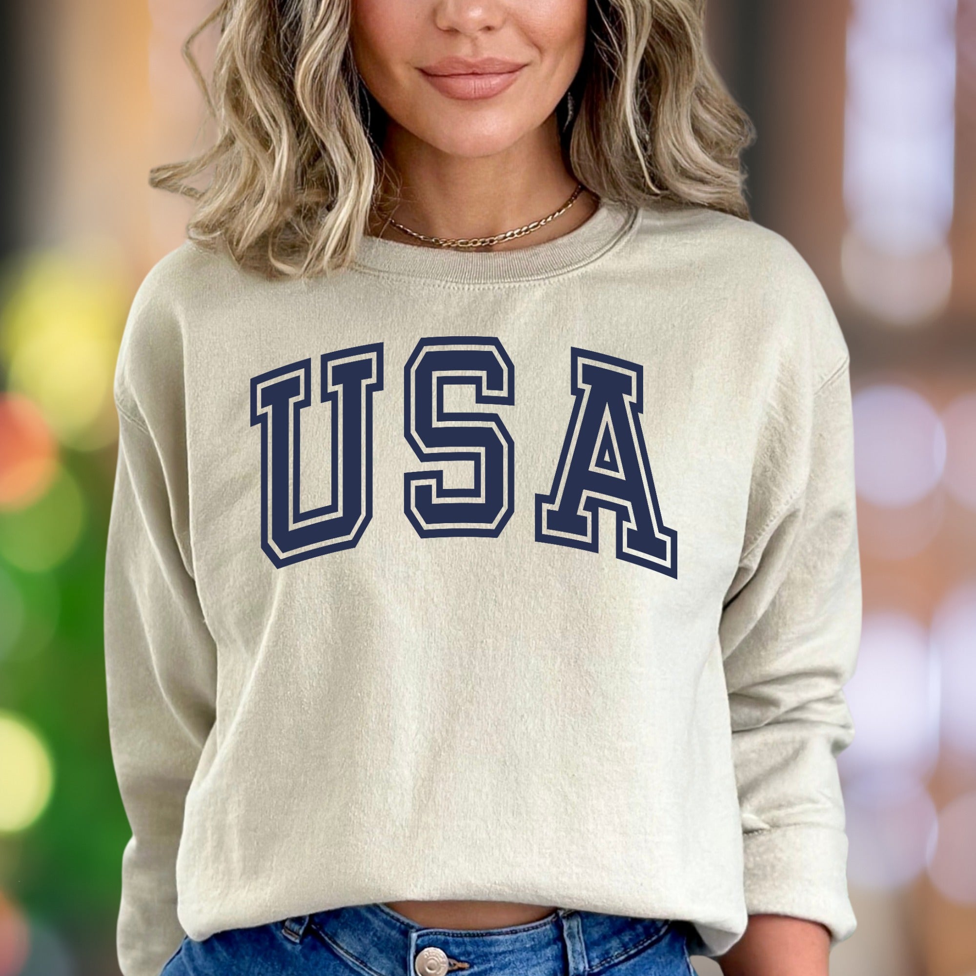 "USA" | Collegiate Typography Unisex Adult Sweatshirt | Patriotic Lifestyle