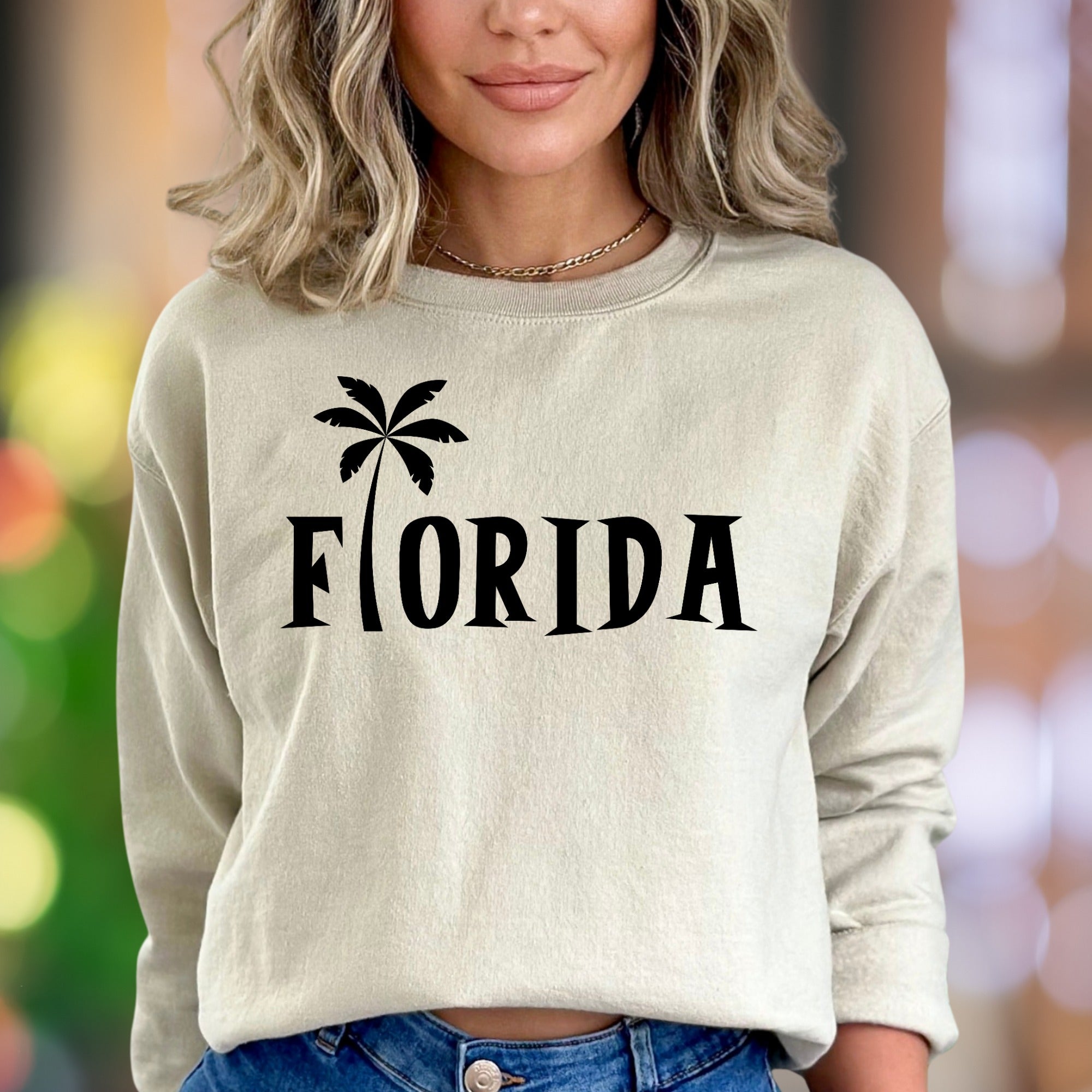 "Florida" | Retro Palm Tree Unisex Adult Sweatshirt | Tropical Lifestyle