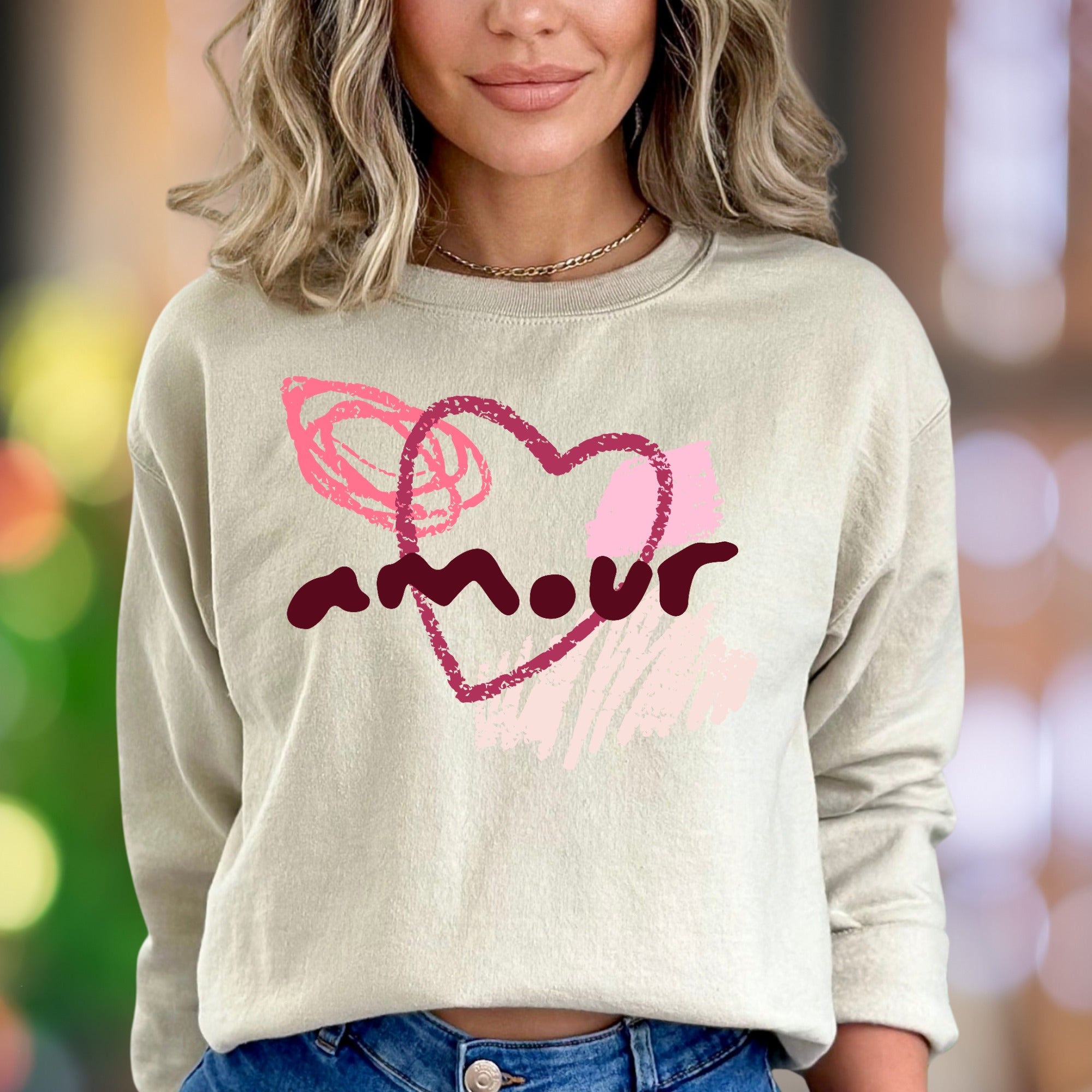"Amour" | Artistic Sketch Heart Unisex Adult Sweatshirt | Romantic Lifestyle