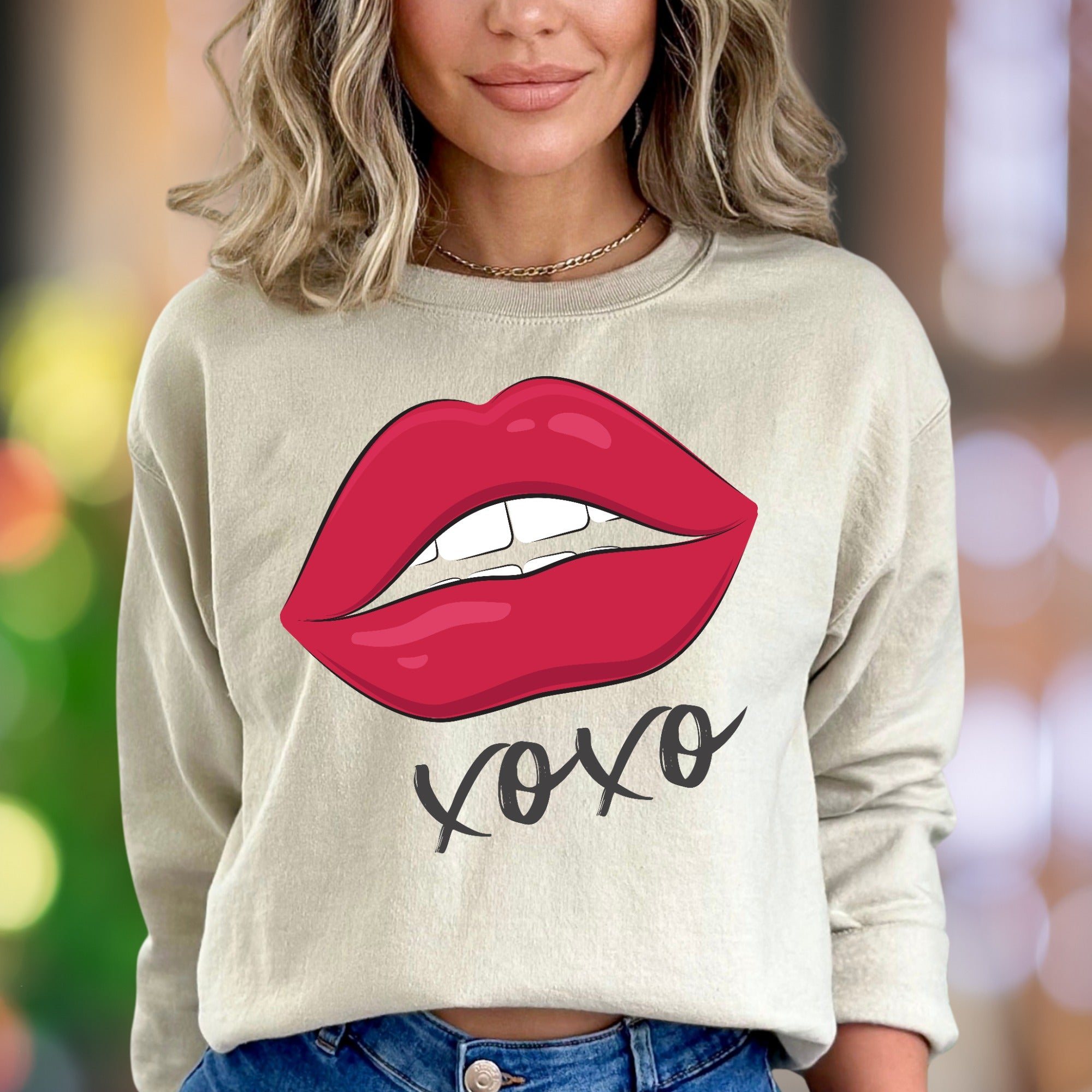 "xoxo" Red Lips Graphic Unisex Adult Sweatshirt | Flirty Modern Style