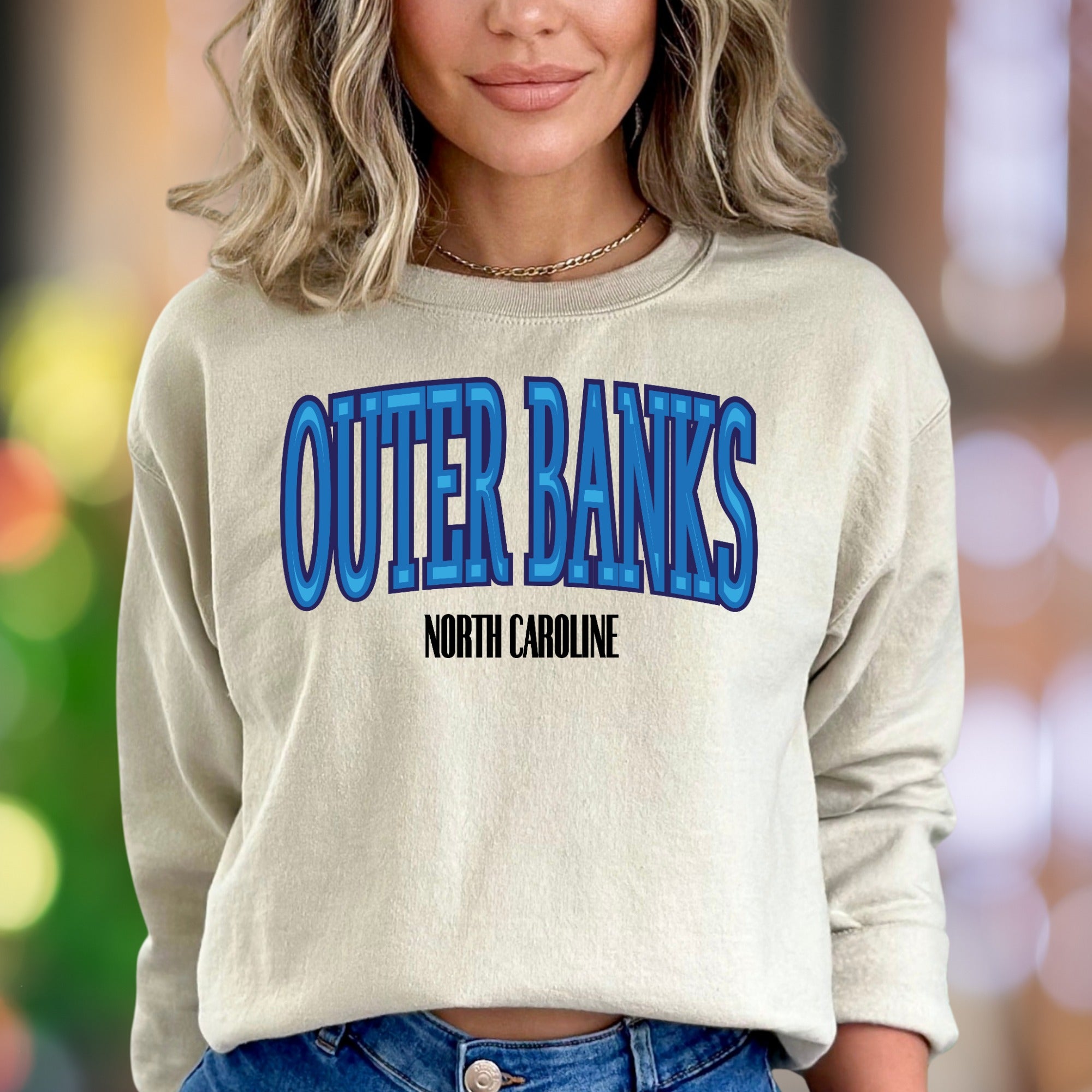 "OUTER BANKS NORTH CAROLINA" | Retro Beach Typography Unisex Adult Sweatshirt | Coastal Lifestyle