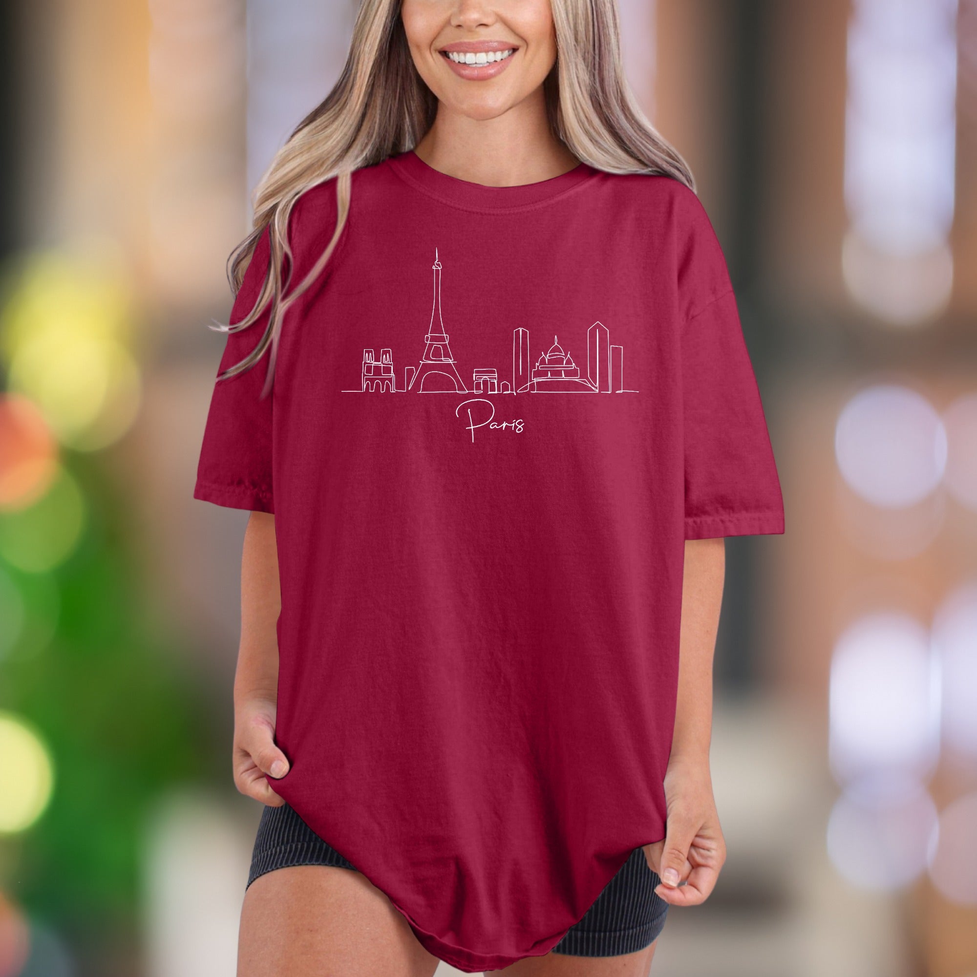 "Paris" | Comfort Colors Unisex Adult T-Shirt | Minimal Skyline Travel Tee