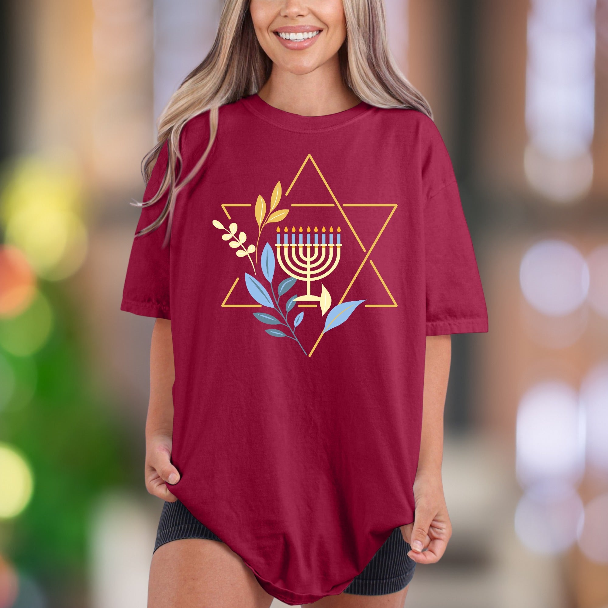 Star & Menorah Botanical Design | Comfort Colors Unisex Adult T-Shirt | Festive Lifestyle
