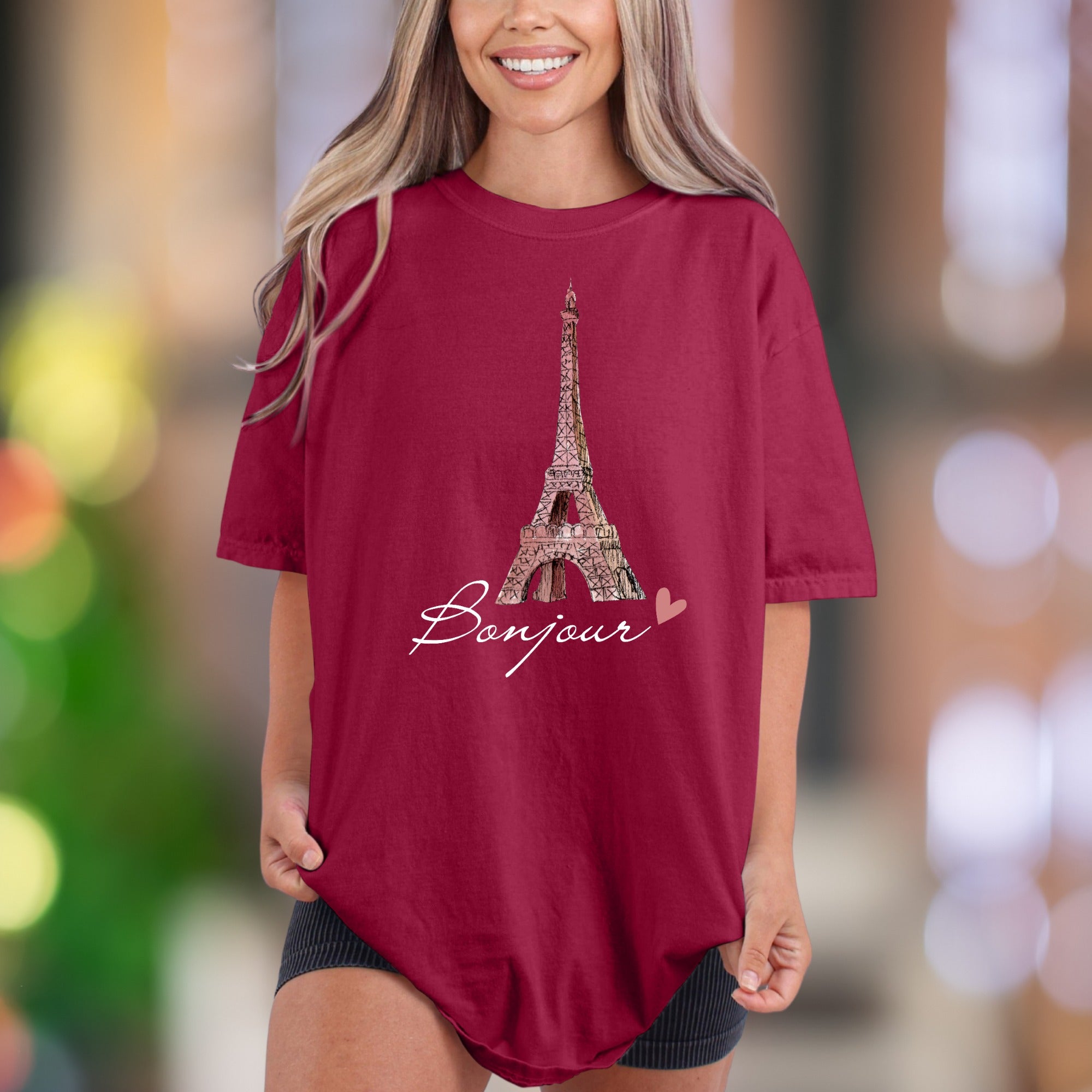 "Bonjour Eiffel Tower" | Comfort Colors Unisex Adult T-Shirt | Parisian Romance Style