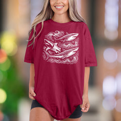 Ocean Waves & Sharks Sketch | Comfort Colors Unisex Adult T-Shirt | Coastal Lifestyle