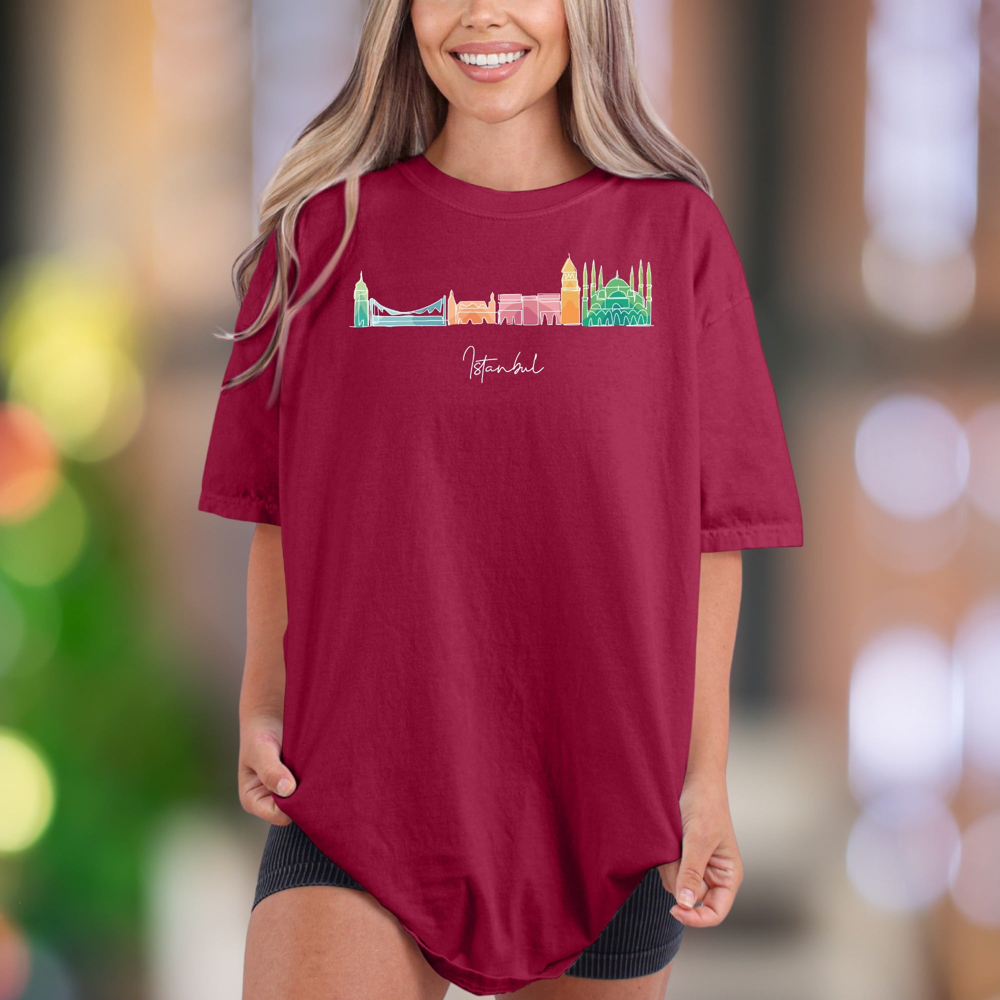 "Istanbul" | Comfort Colors Unisex Adult T-Shirt | Colorful Cityscape Sketch