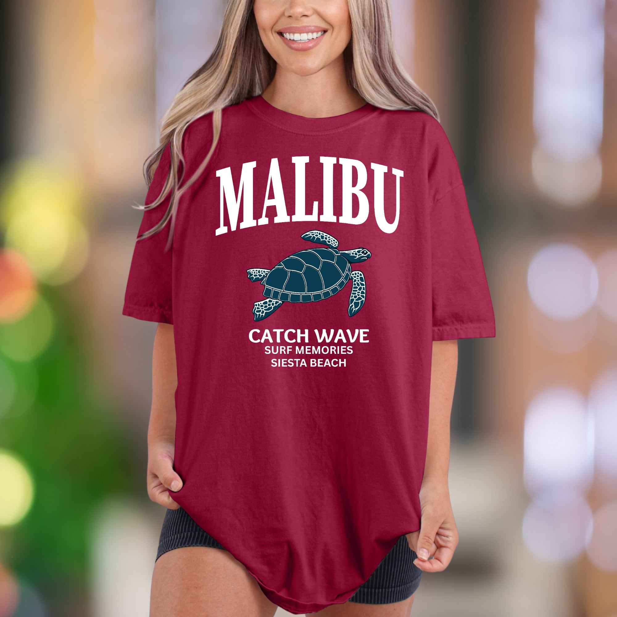 "MALIBU Catch Wave Surf Memories" | Comfort Colors Unisex Adult T-Shirt | Coastal Lifestyle