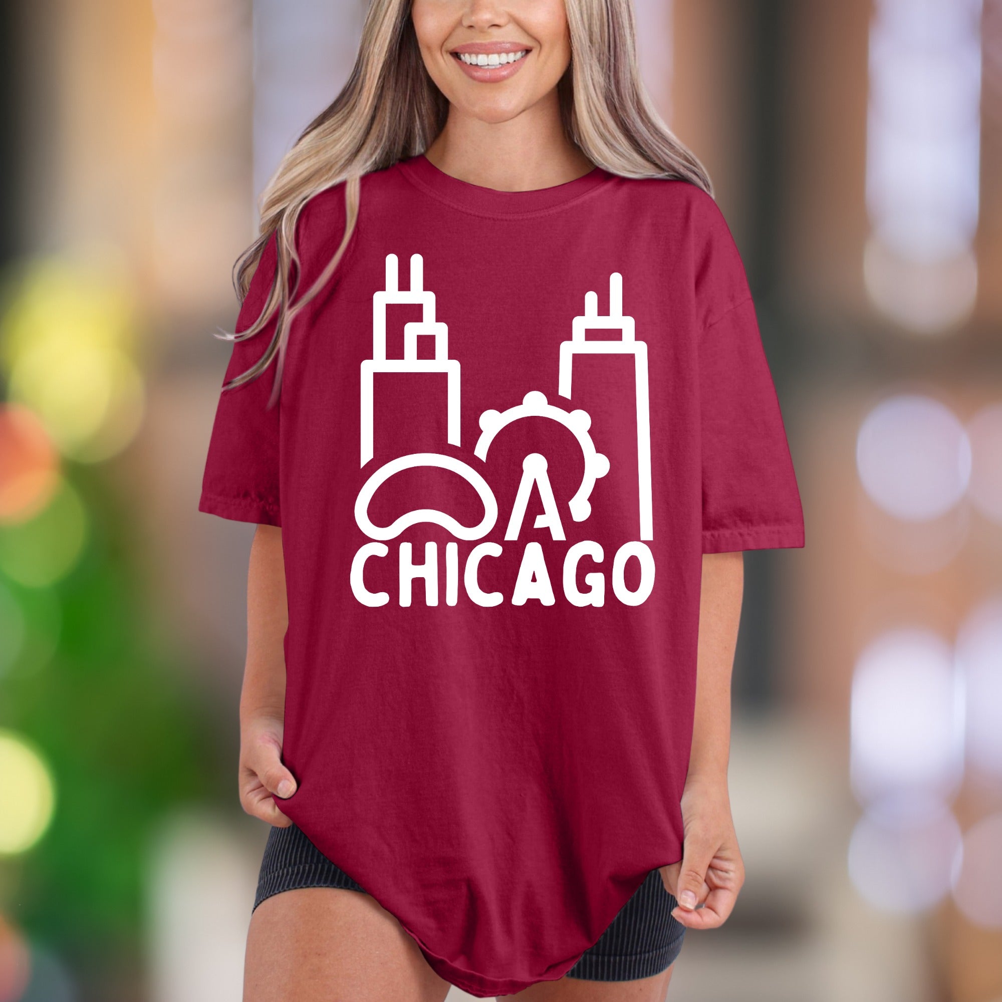 “CHICAGO” Skyline | Comfort Colors Unisex Adult T-Shirt | Minimalist City Pride