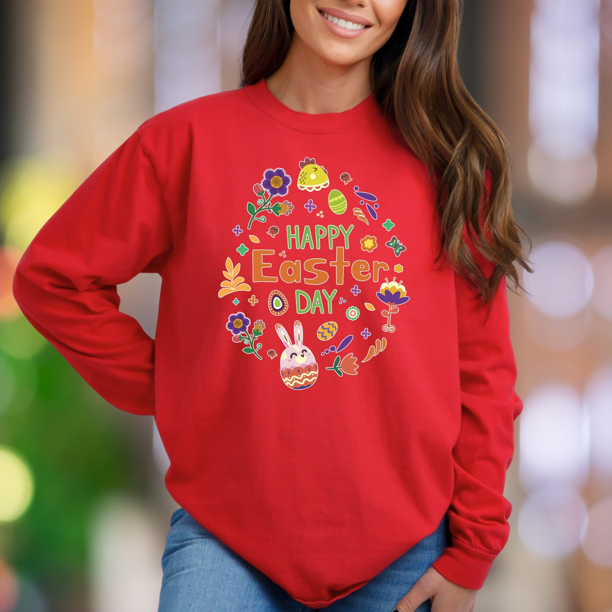 "Happy Easter Day" | Floral Bunny Unisex Adult Sweatshirt | Festive Lifestyle Apparel