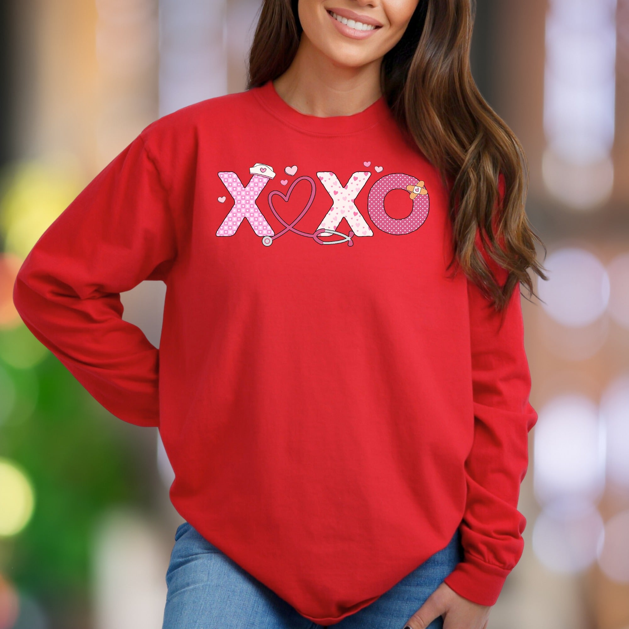 "XOXO Nurse" | Valentines Medical Graphic Unisex Adult Sweatshirt | Healthcare Appreciation