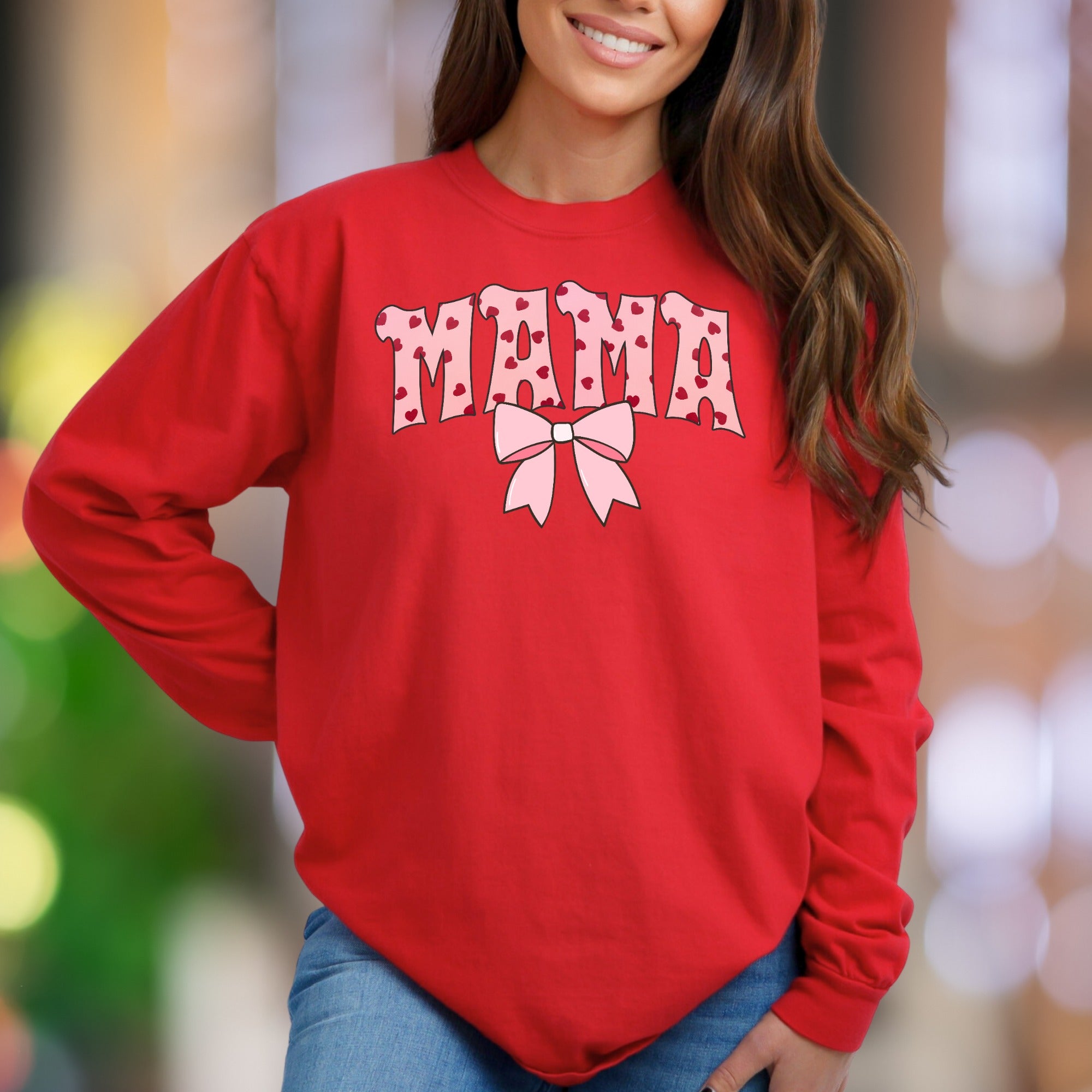 "MAMA" | Heart Pattern Unisex Adult Sweatshirt | Loving Mom Lifestyle