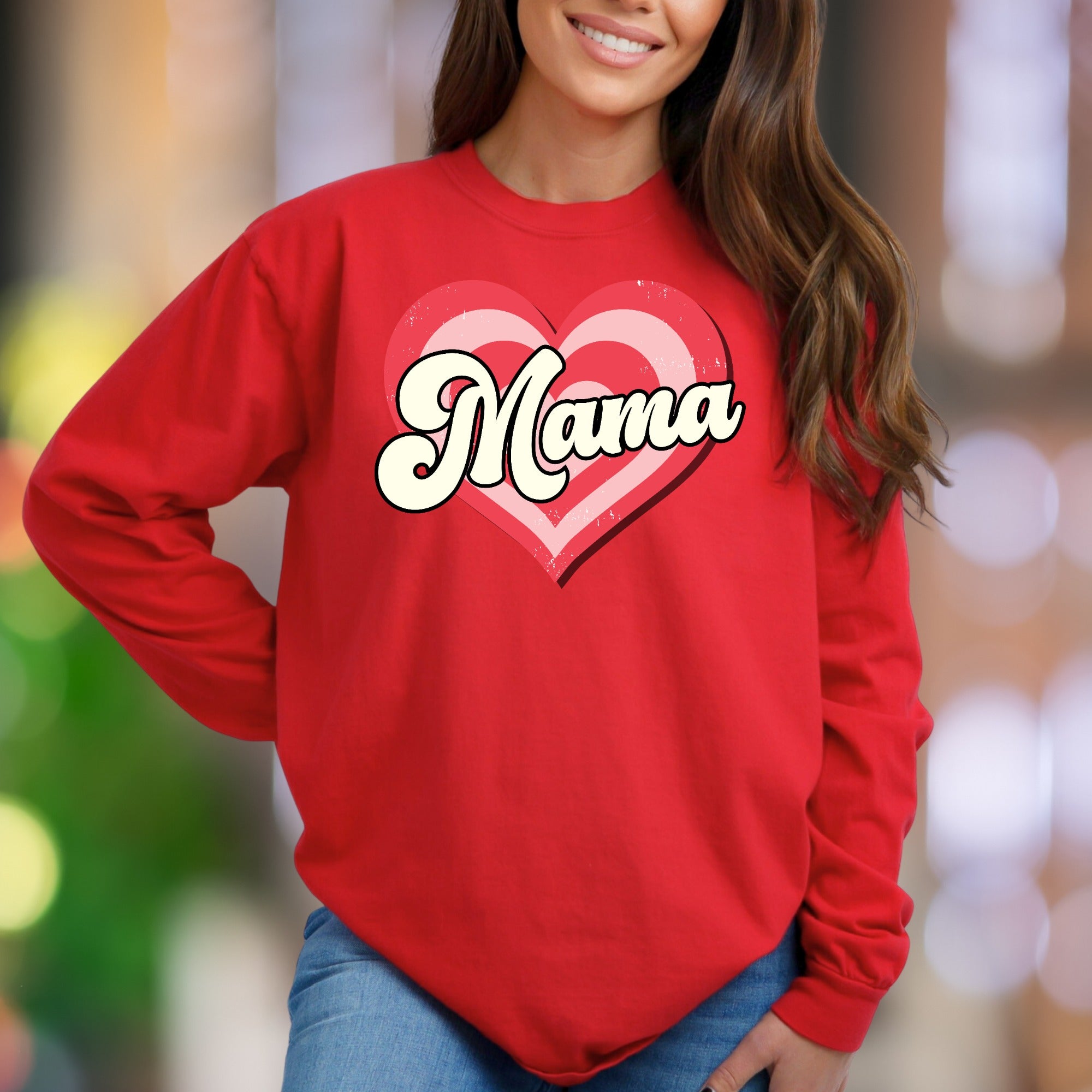 "Mama" | Retro Heart Graphic Unisex Adult Sweatshirt | Motherhood Lifestyle