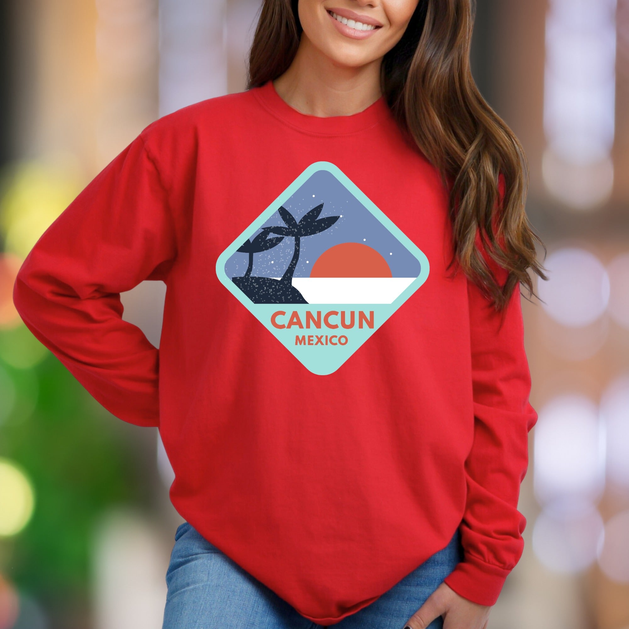 "Cancun Mexico" | Retro Travel Graphic Unisex Adult Sweatshirt | Vacation Lifestyle