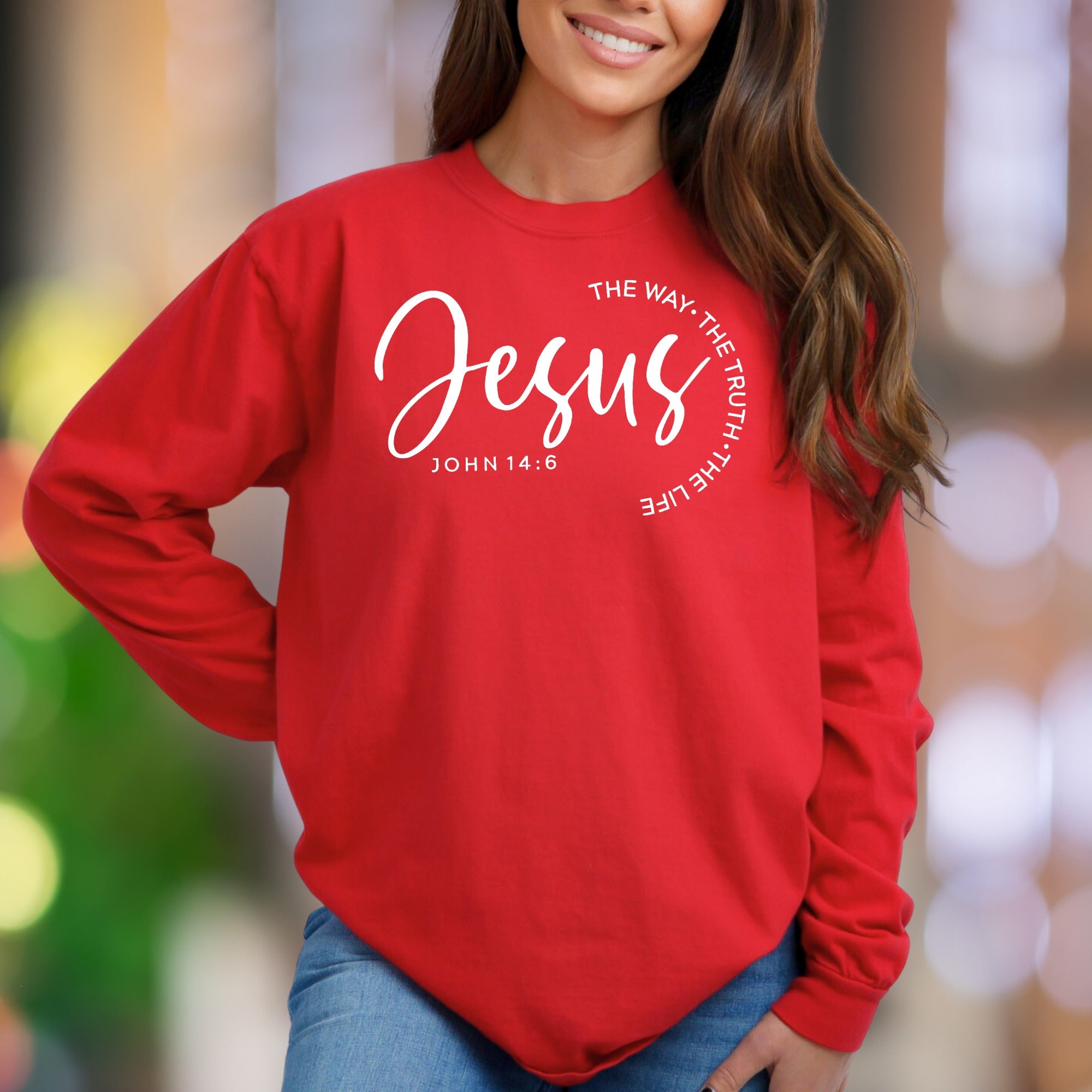 "Jesus The Way, The Truth, The Life John 14:6" | Scripture Typography Unisex Adult Sweatshirt | Faith-Inspired Apparel