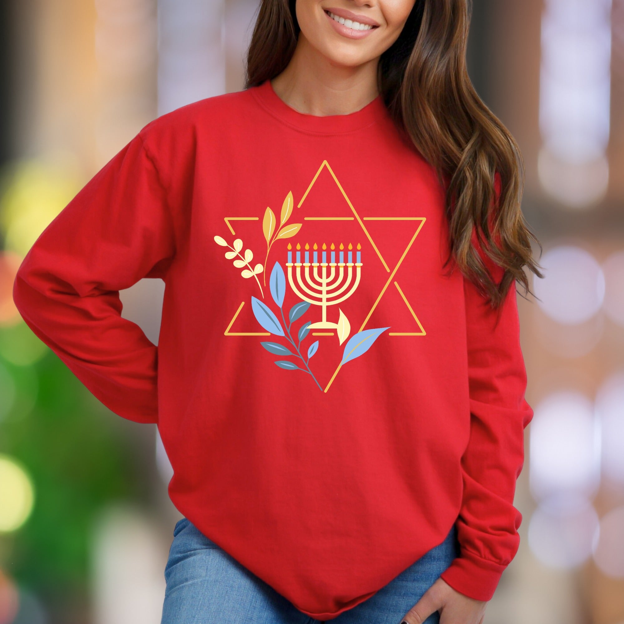"Star of David Menorah" | Nature Inspired Unisex Adult Sweatshirt | Festive Lifestyle Apparel