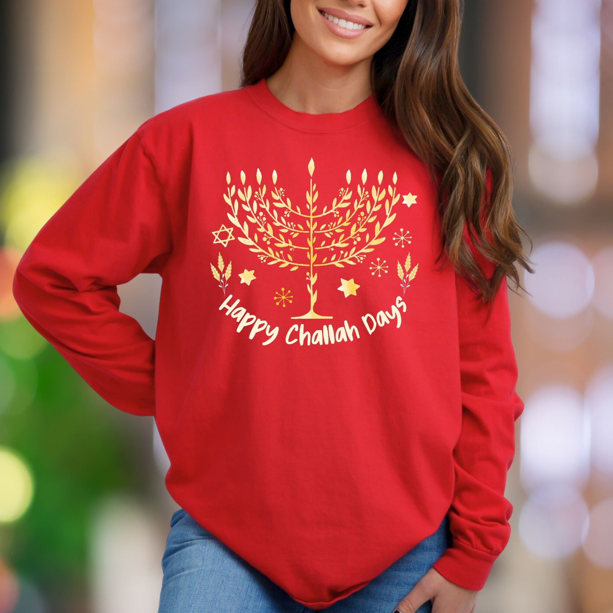 "Happy Challah Days" | Watercolor Menorah Unisex Adult Sweatshirt | Festive Lifestyle Apparel