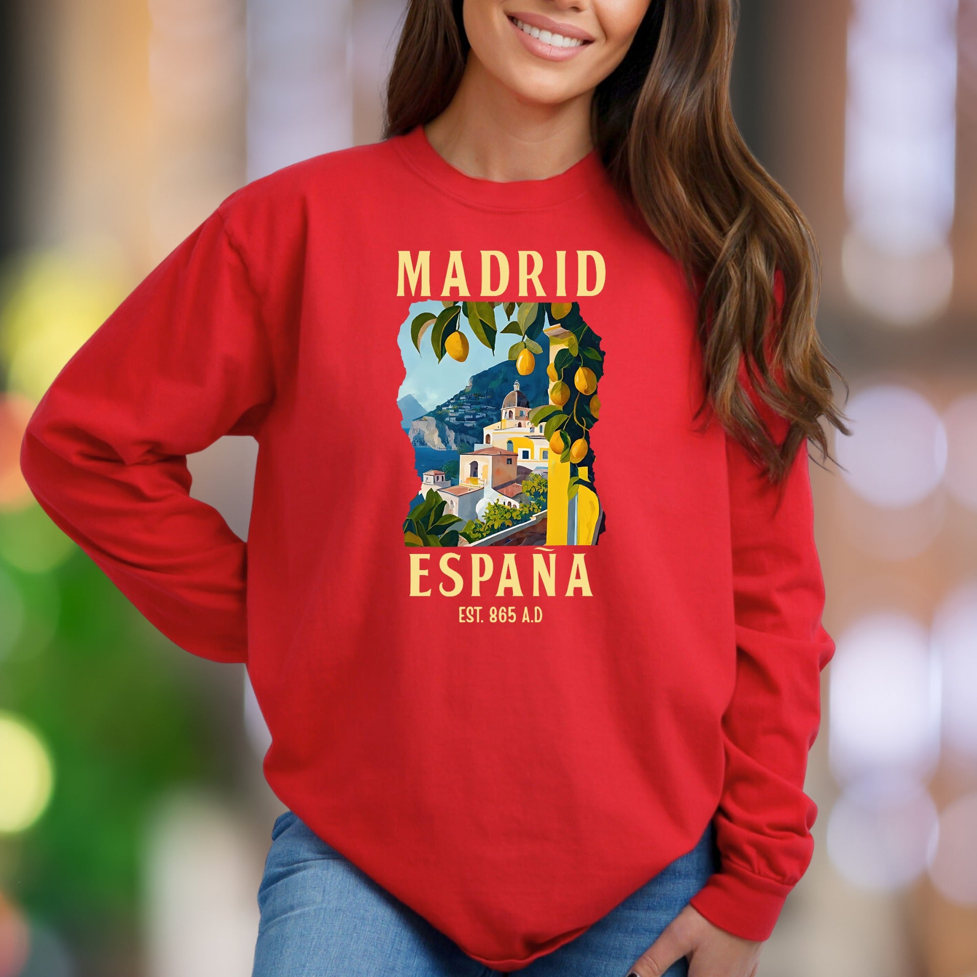 "Madrid España Est. 865 A.D." | Vintage Travel Unisex Adult Sweatshirt | European Lifestyle