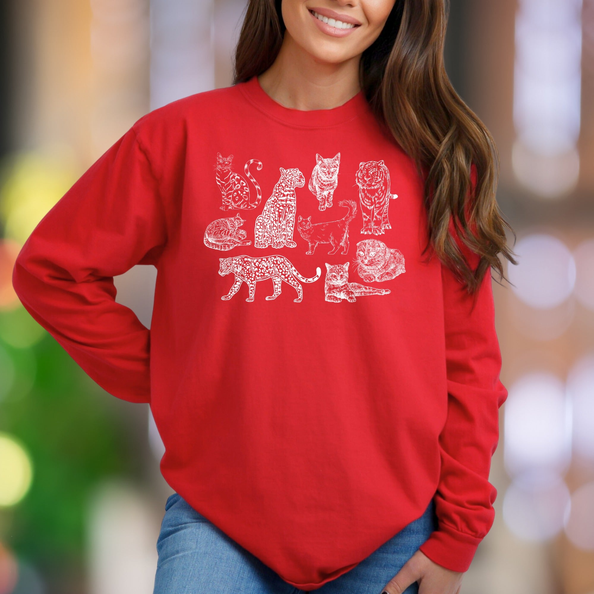 Safari Cats Sweatshirt | Wild Cat Lover Crewneck | Leopard Tiger Kitten Design