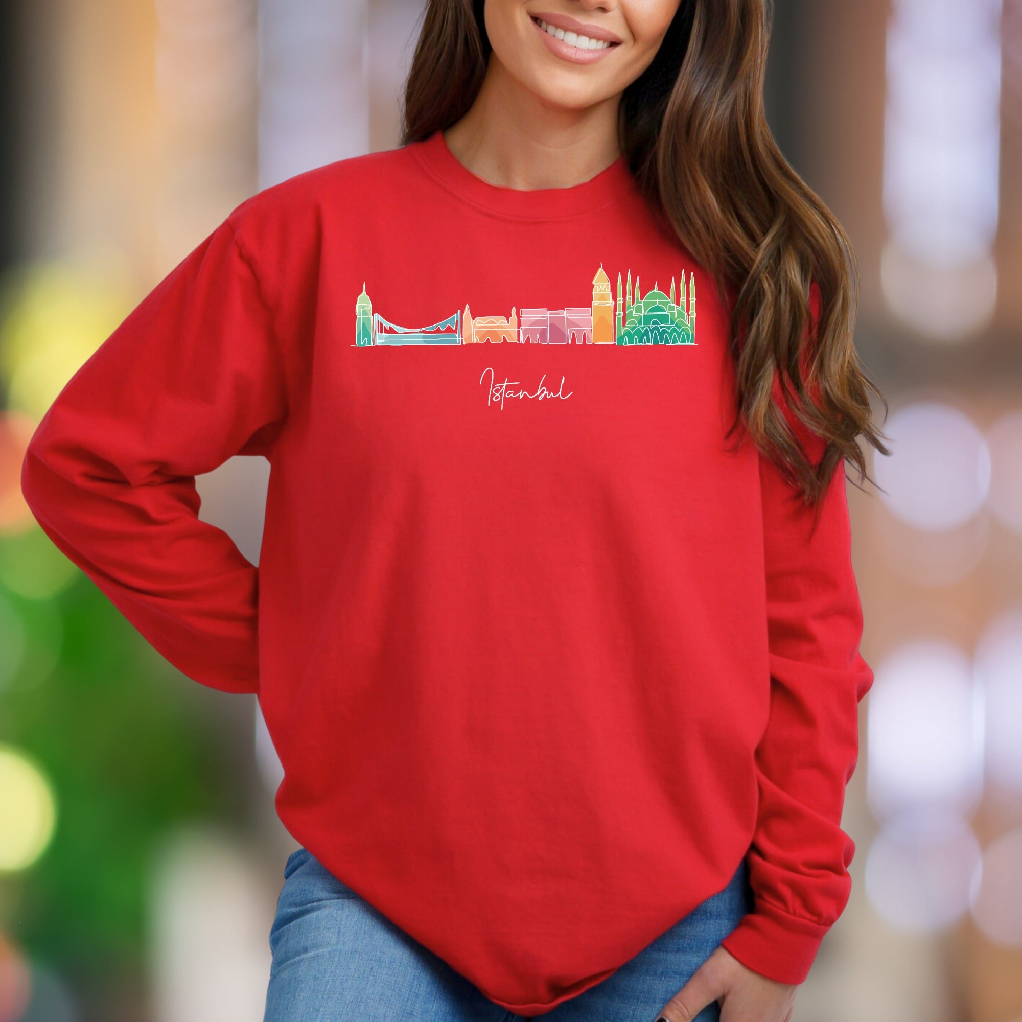 "Istanbul" | Cityscape Outline Unisex Adult Sweatshirt | Travel Lifestyle Apparel
