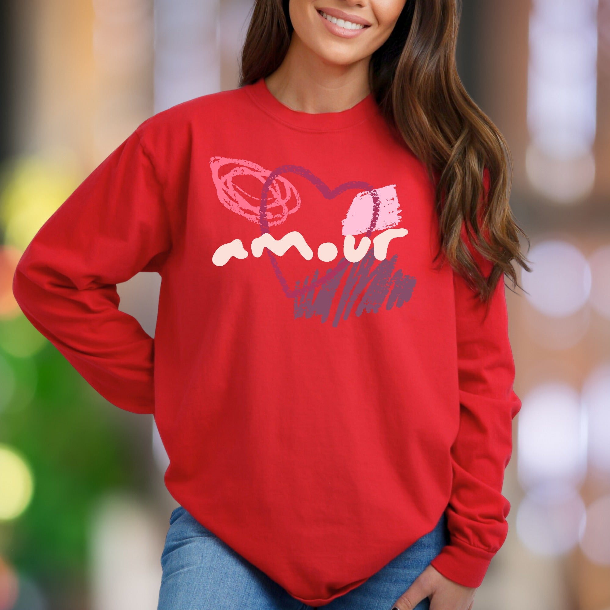 "Amour" | Artistic Sketch Heart Unisex Adult Sweatshirt | Romantic Lifestyle
