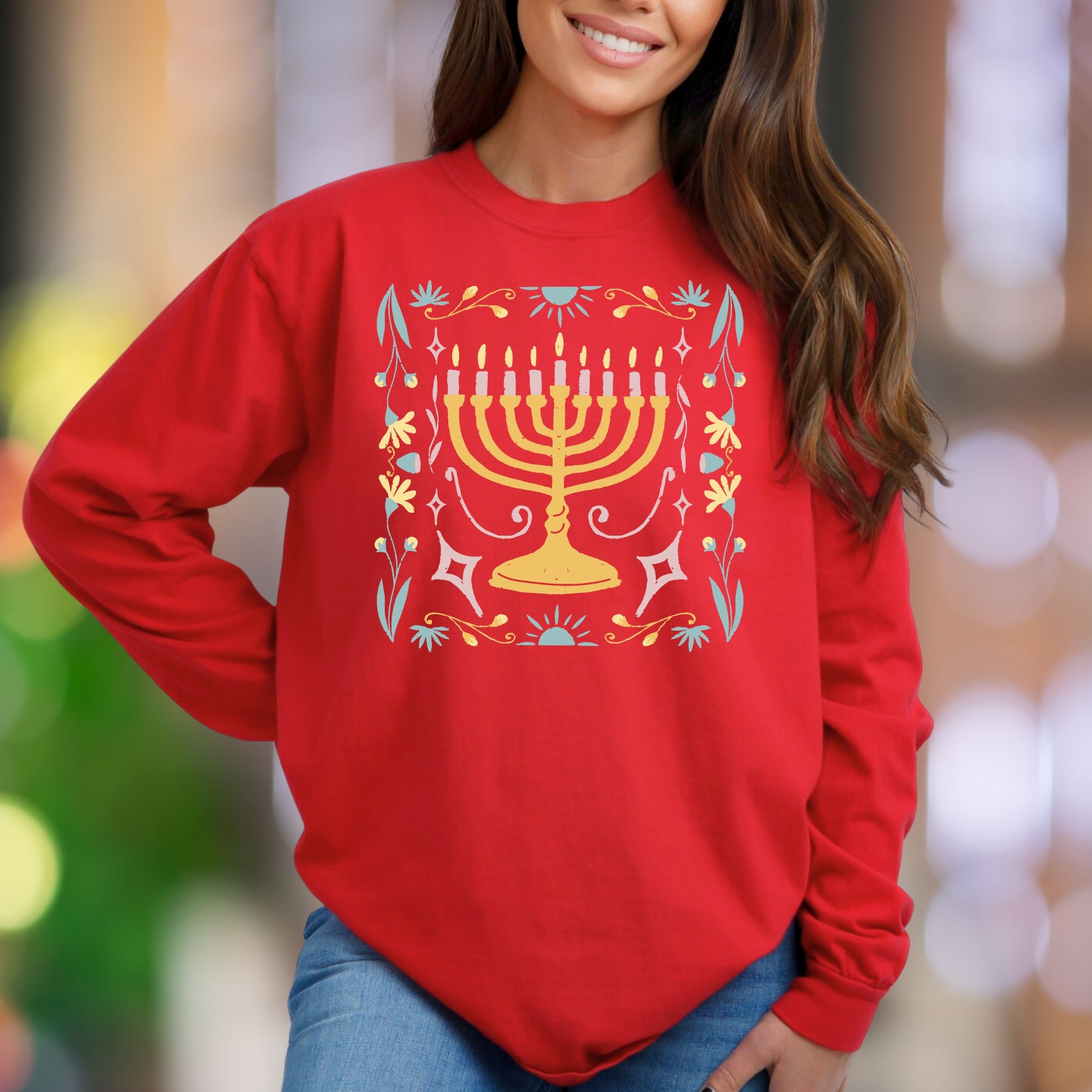 Minimal Menorah Floral Unisex Adult Sweatshirt | Festive Lifestyle Apparel