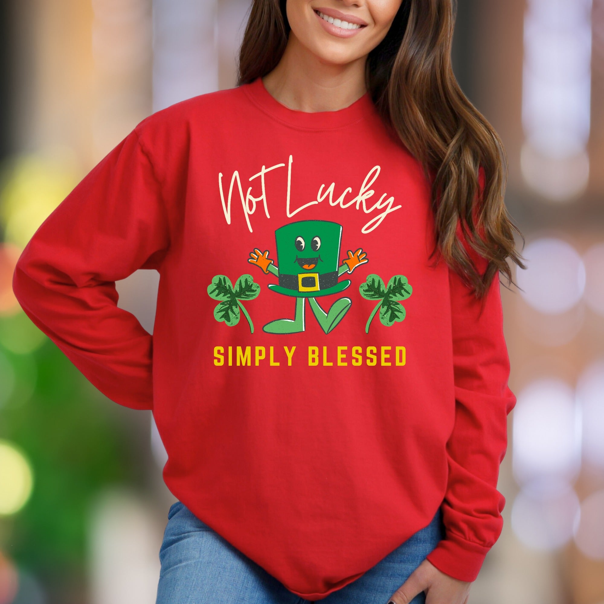 "Not Lucky Simply Blessed" | Humorous Leprechaun Unisex Adult Sweatshirt | Grateful Lifestyle