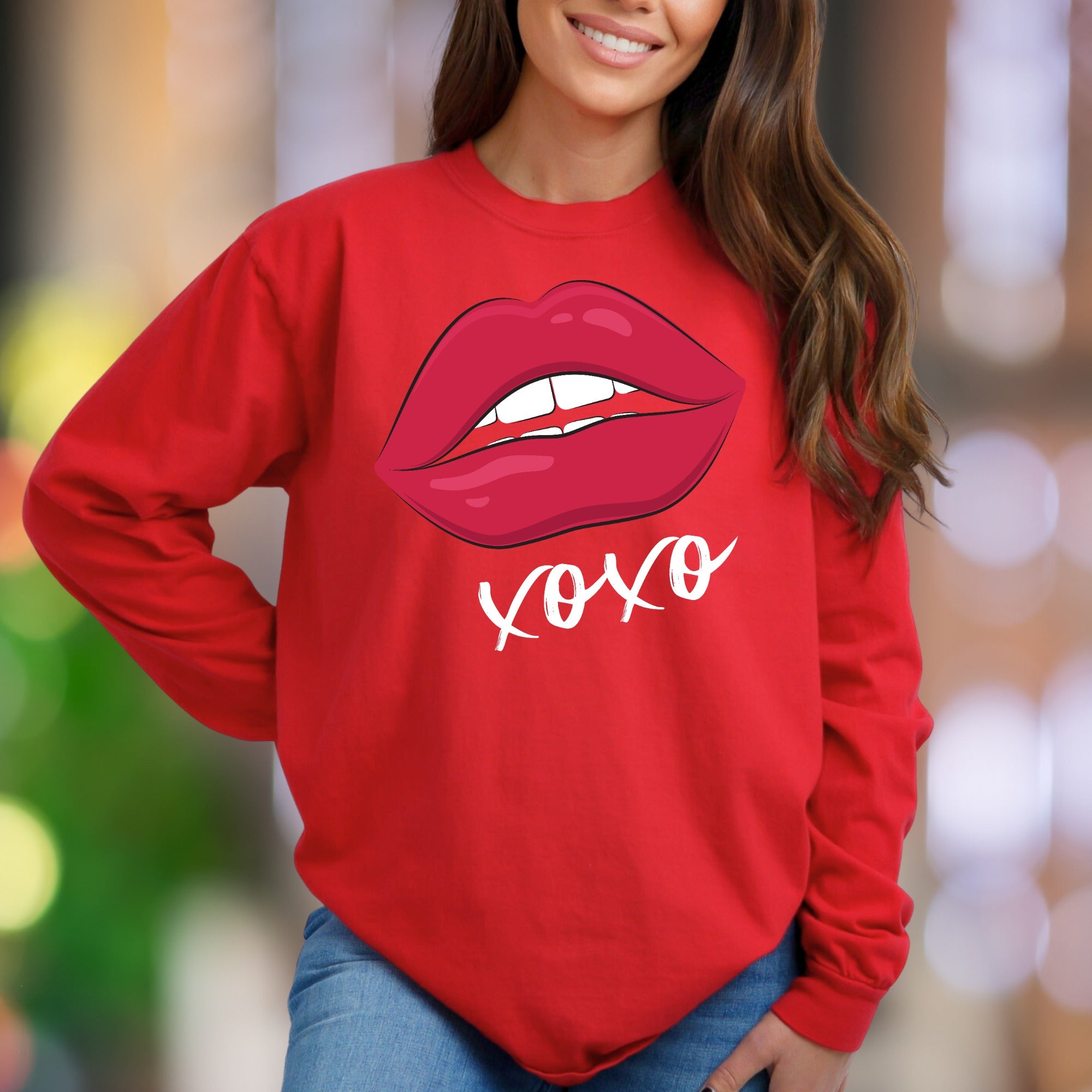 "xoxo" Red Lips Graphic Unisex Adult Sweatshirt | Flirty Modern Style