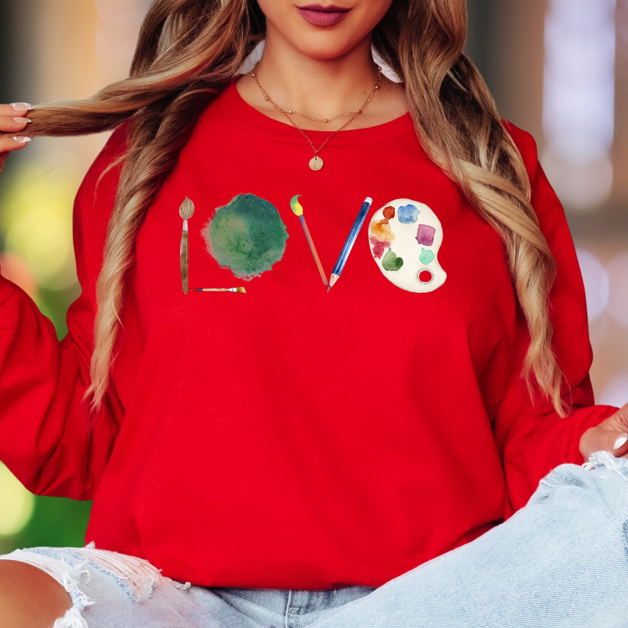 "LOVE" | Artistic Watercolor Unisex Adult Long Sleeve T-Shirt | Creative Lifestyle