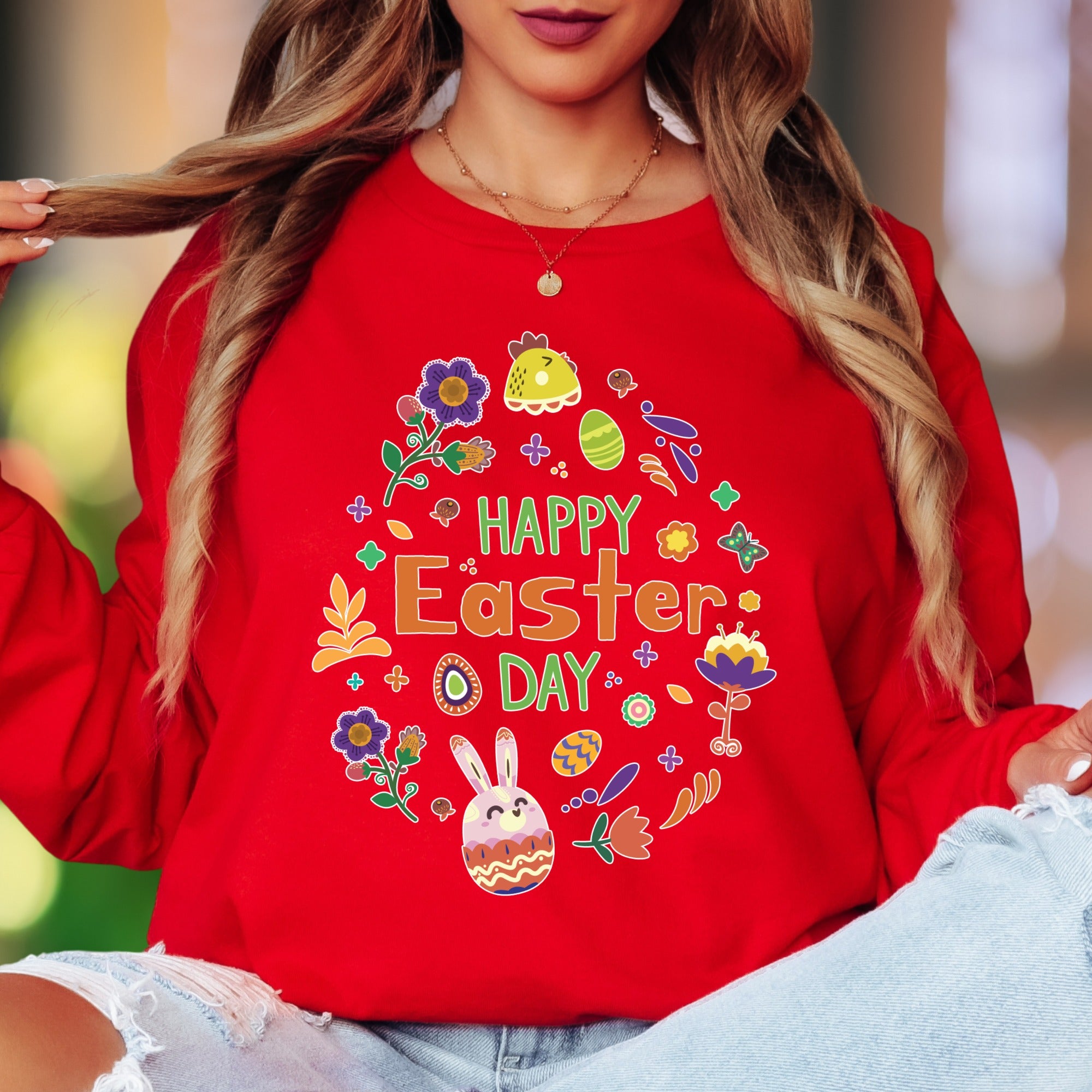 "Happy Easter Day" | Festive Graphic Unisex Adult Long Sleeve T-Shirt | Holiday Celebration