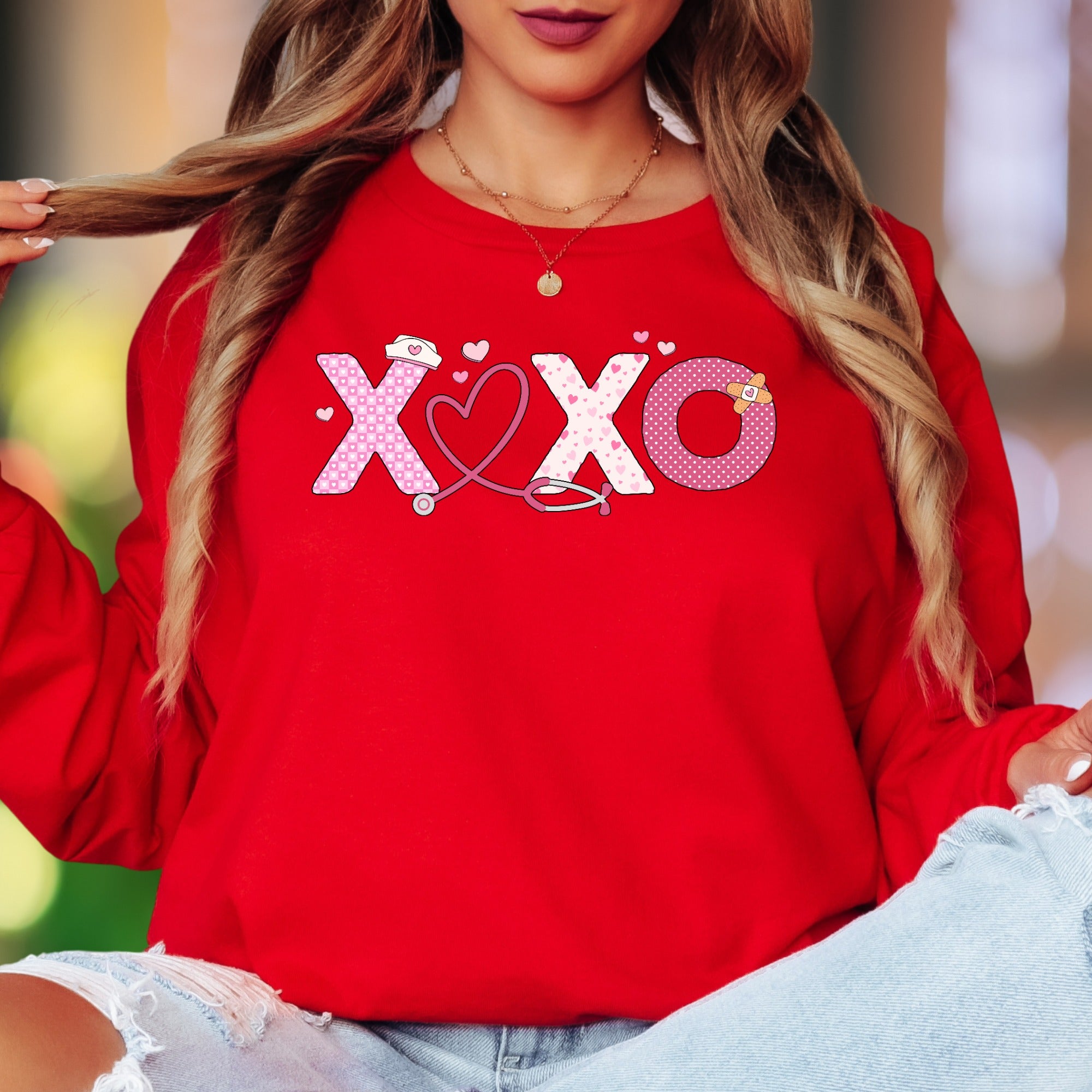 "XOXO Nurse" | Modern Playful Unisex Adult Long Sleeve T-Shirt | Healthcare Lifestyle