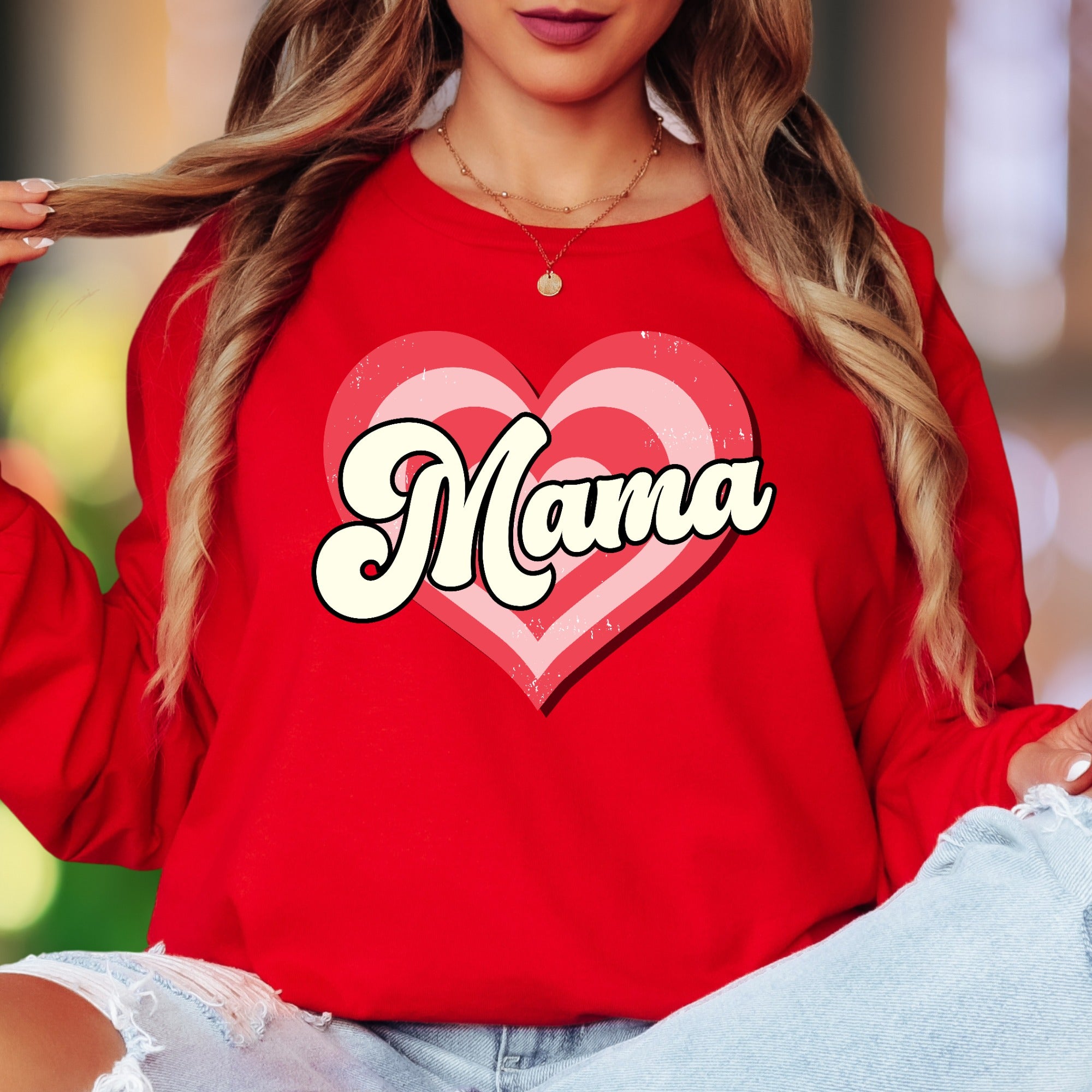 "Mama" | Retro Heart Unisex Adult Long Sleeve T-Shirt | Motherhood Lifestyle