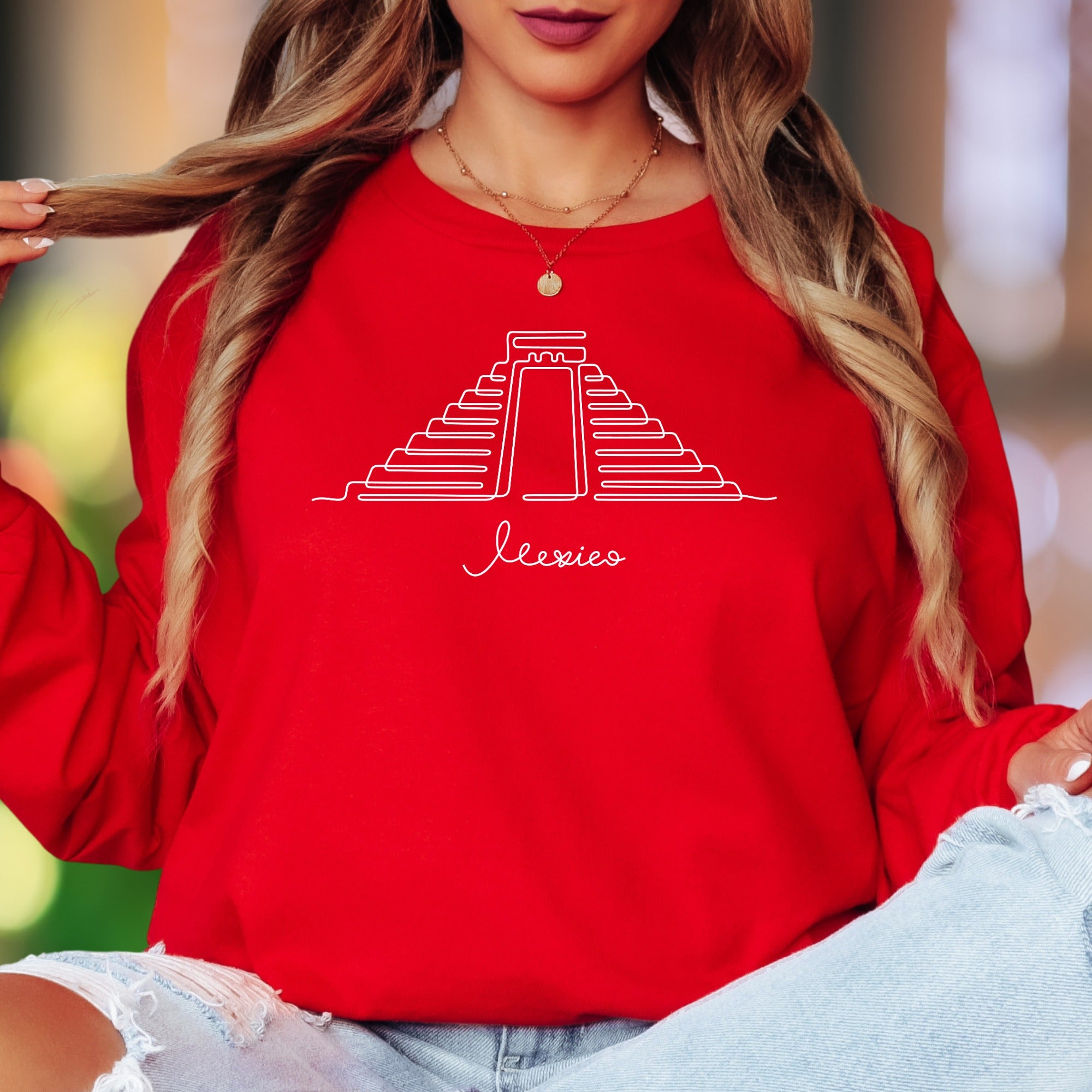"Mexico" | Minimal One Line Art Unisex Adult Long Sleeve T-Shirt | Travel & Culture Lifestyle