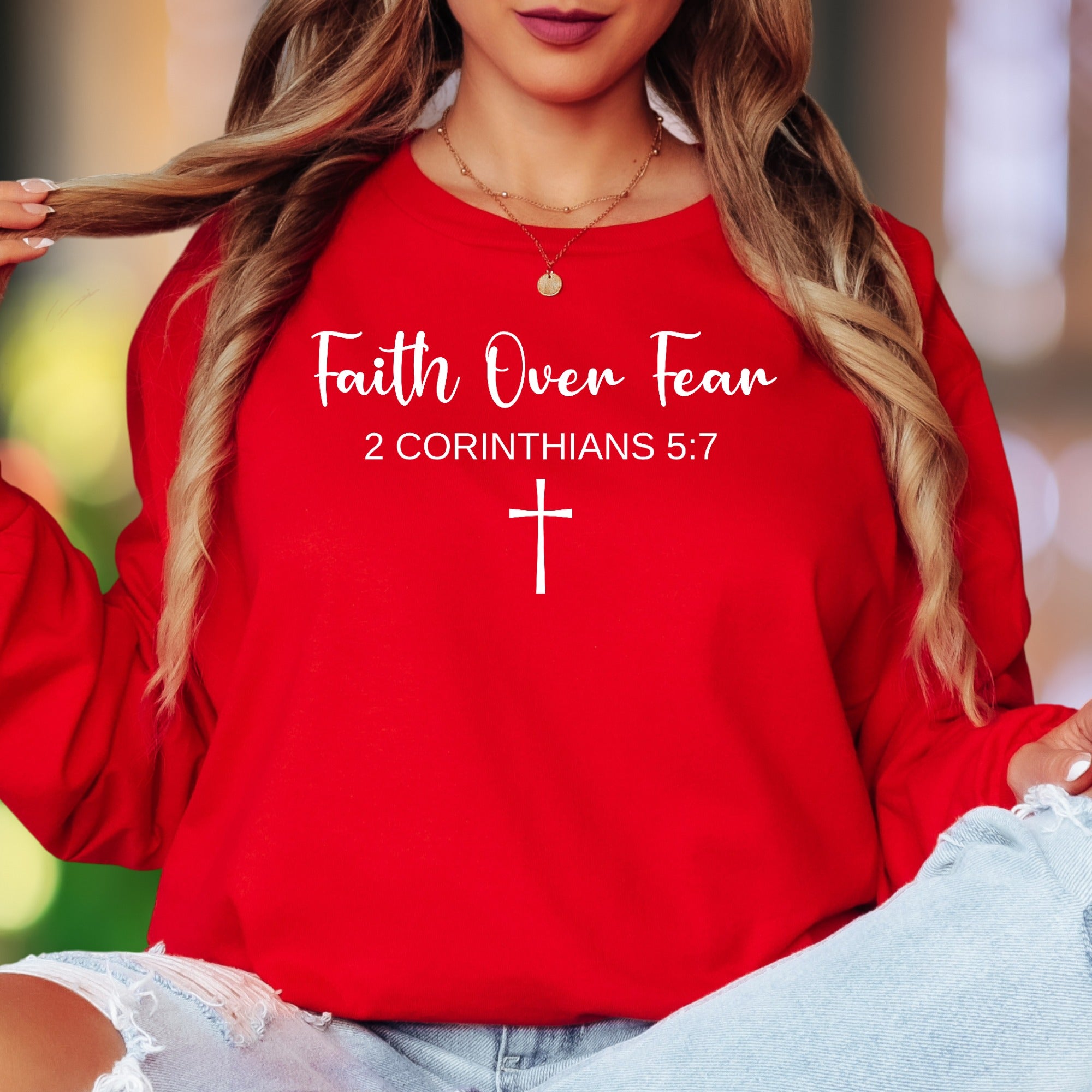 "Faith Over Fear" | Script Typography Unisex Adult Long Sleeve T-Shirt | Spiritual Lifestyle