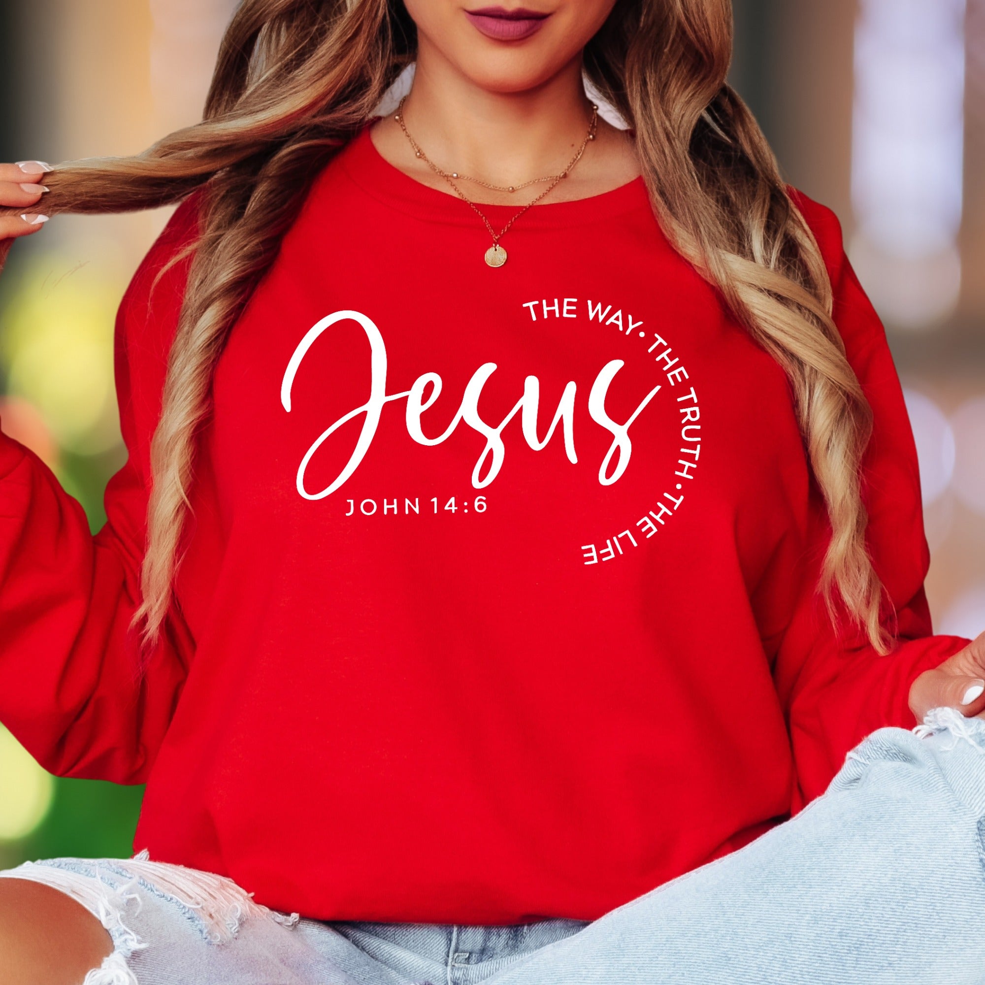 "Jesus: The Way, The Truth, The Life" | Typographic Unisex Adult Long Sleeve T-Shirt | Faith-Inspired Lifestyle