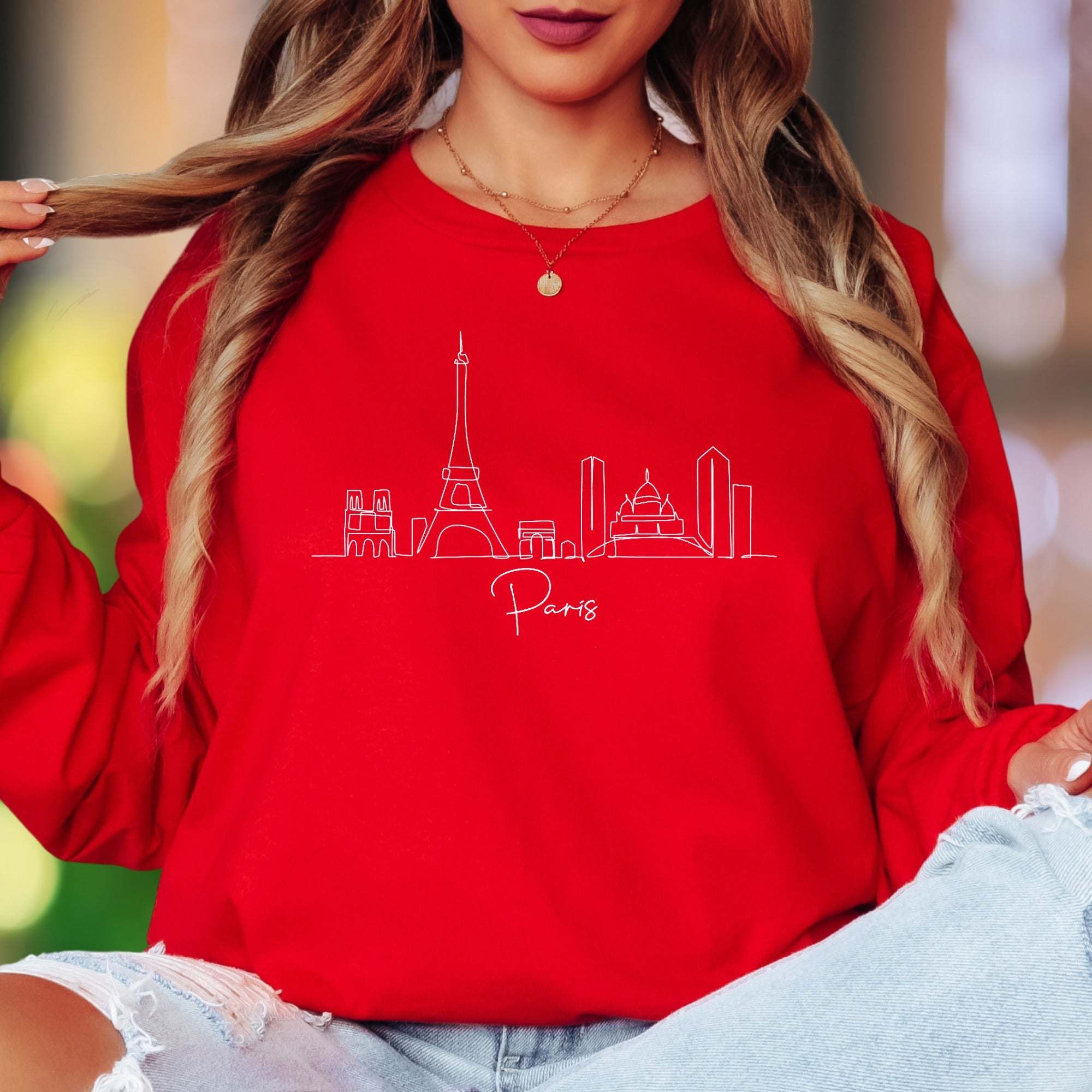 "Paris" | Minimal Skyline Unisex Adult Long Sleeve T-Shirt | Travel Lifestyle